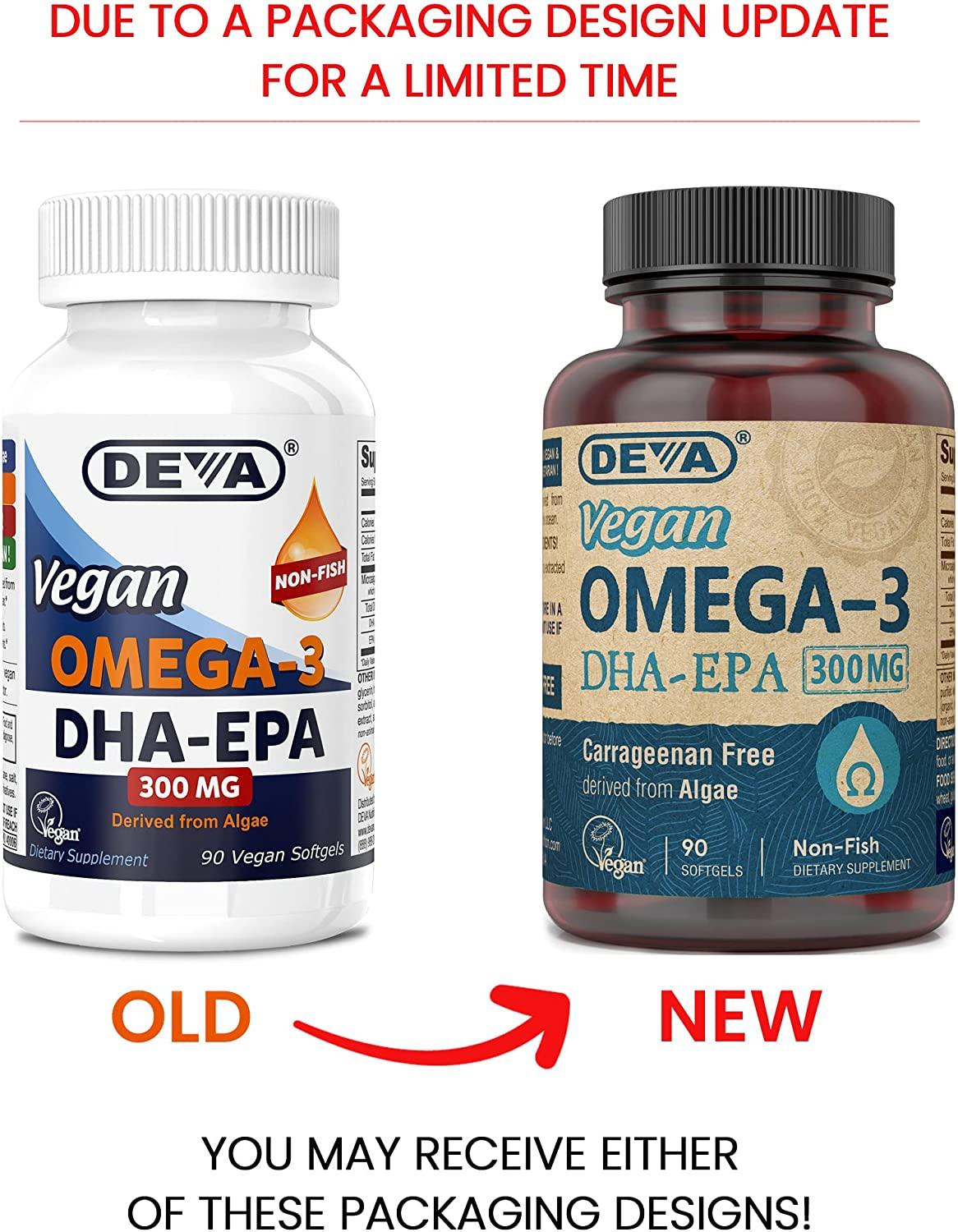 Deva Vegan Omega3 DHA EPA 300mg 90 Vegan Softgels for Heart Health