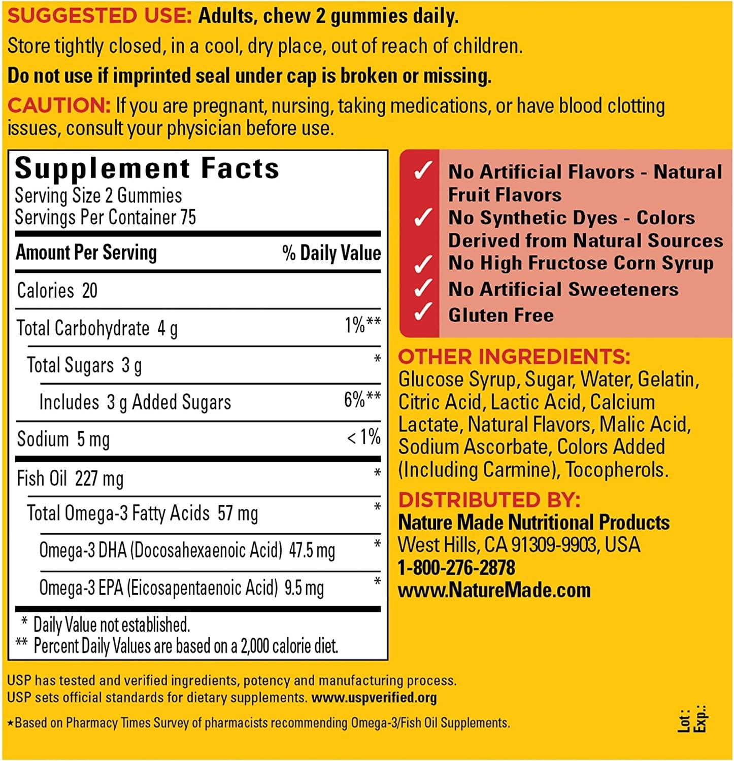 Nature Made Fish Oil Gummies Strawberry Lemon & Orange 150 Gummies