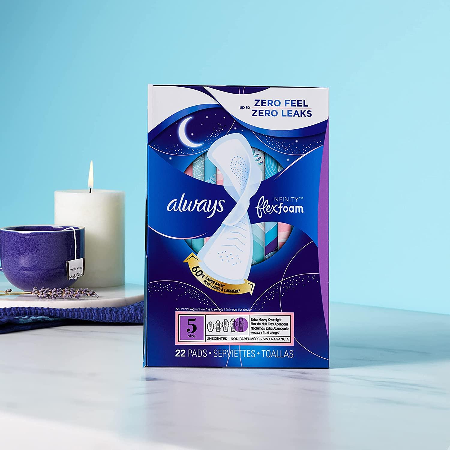 Always Infinity Feminine Pads Size 5 Extra Heavy Overnight Absorbency ...