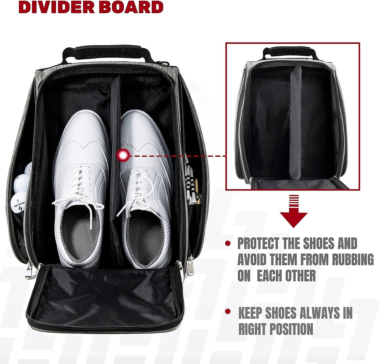 Travel shoe bag with divider outlet