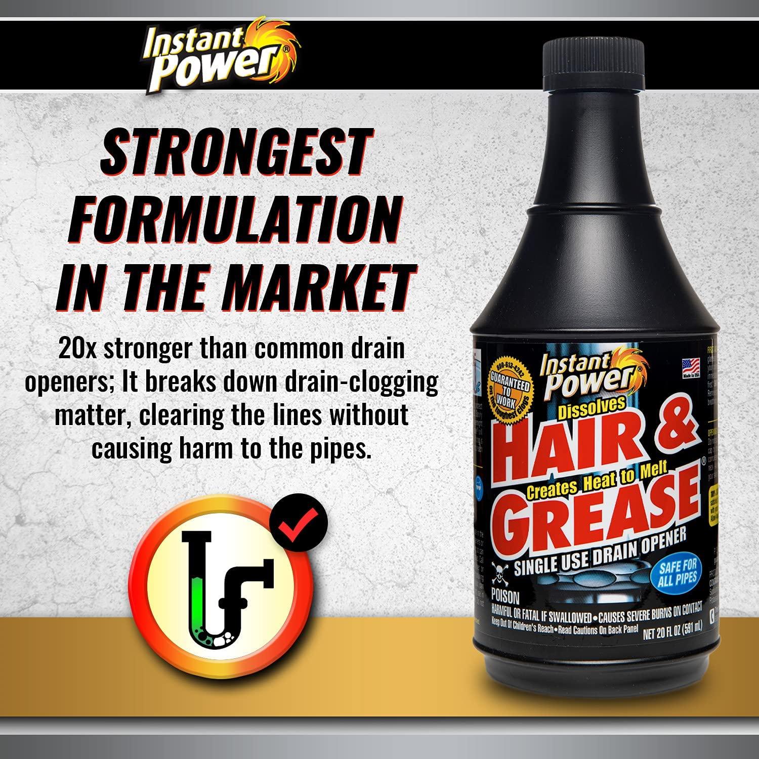 Instant Power Hair and Grease Drain Opener, Liquid Drain Cleaner and