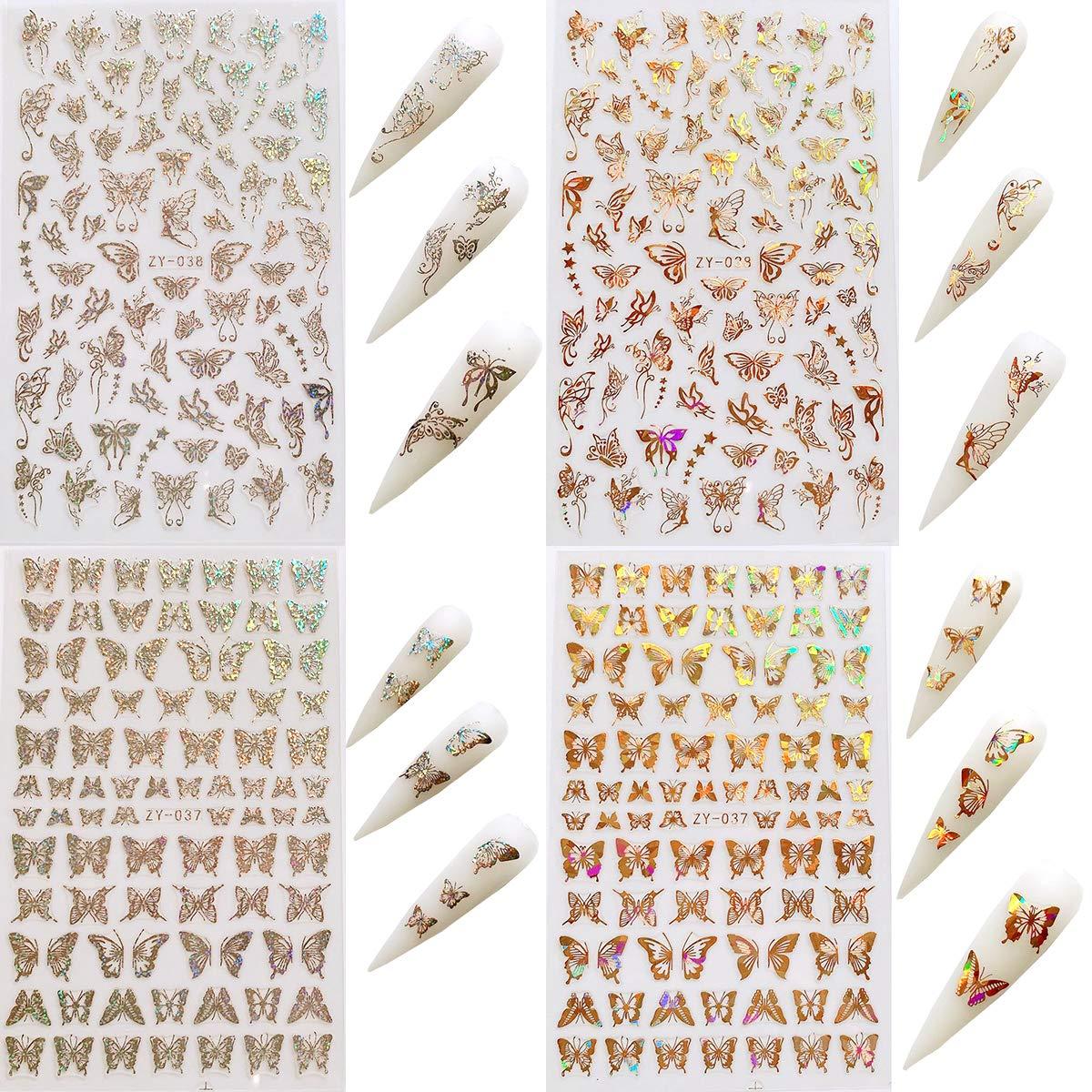 Butterfly Nail Art Stickers 8 Sheets Laser 3D Butterfly Nail Stickers