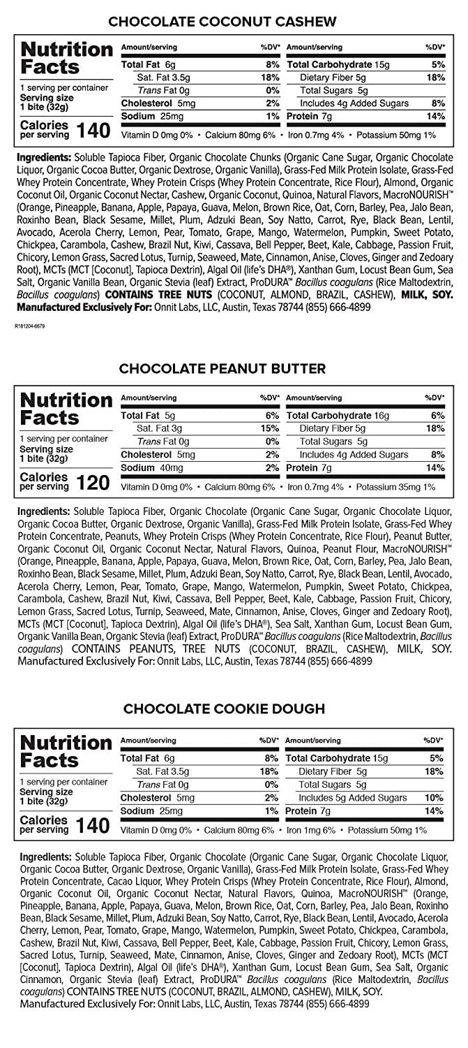 Onnit Protein Bites (Chocolate Coconut Cashew Box of 24) Made with