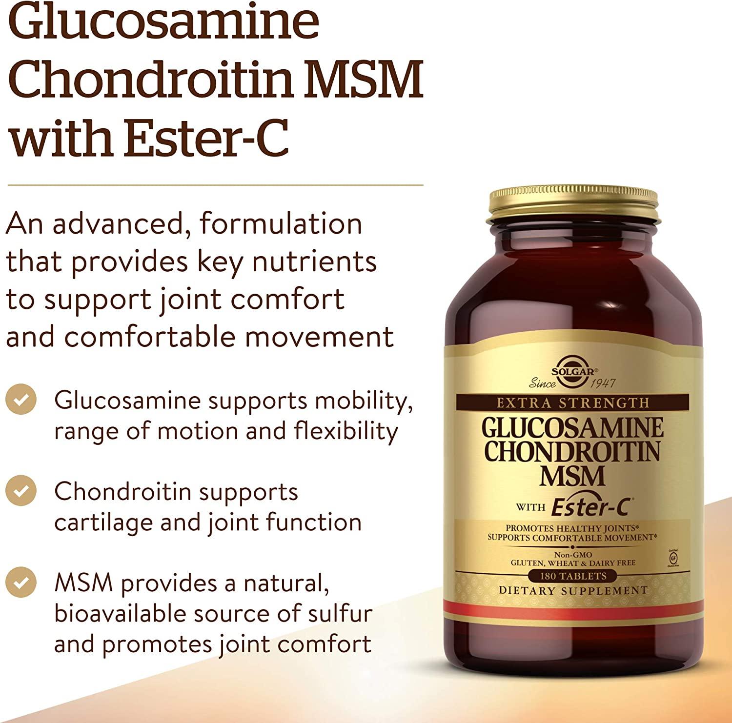 Solgar Glucosamine Chondroitin MSM with Ester-C - 180 Tablets for Joint ...