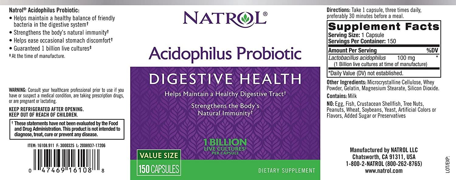 Natrol Acidophilus Probiotic 100 mg 150 Capsules