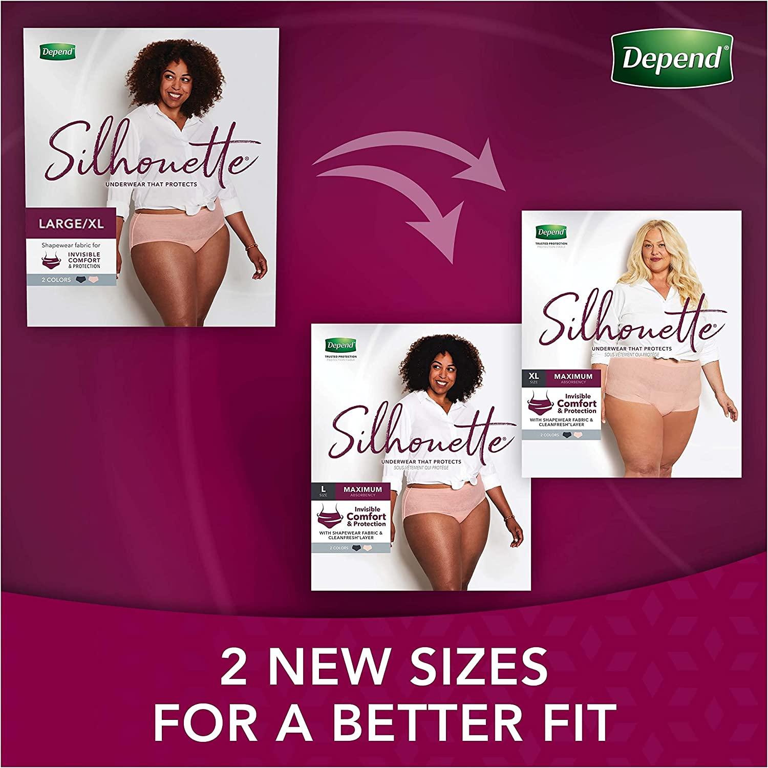 Depend Silhouette Adult Incontinence Underwear for Women, Maximum  Absorbency, Large/Extra-Large, Pink & Black, 12 Count : : Health &  Personal Care