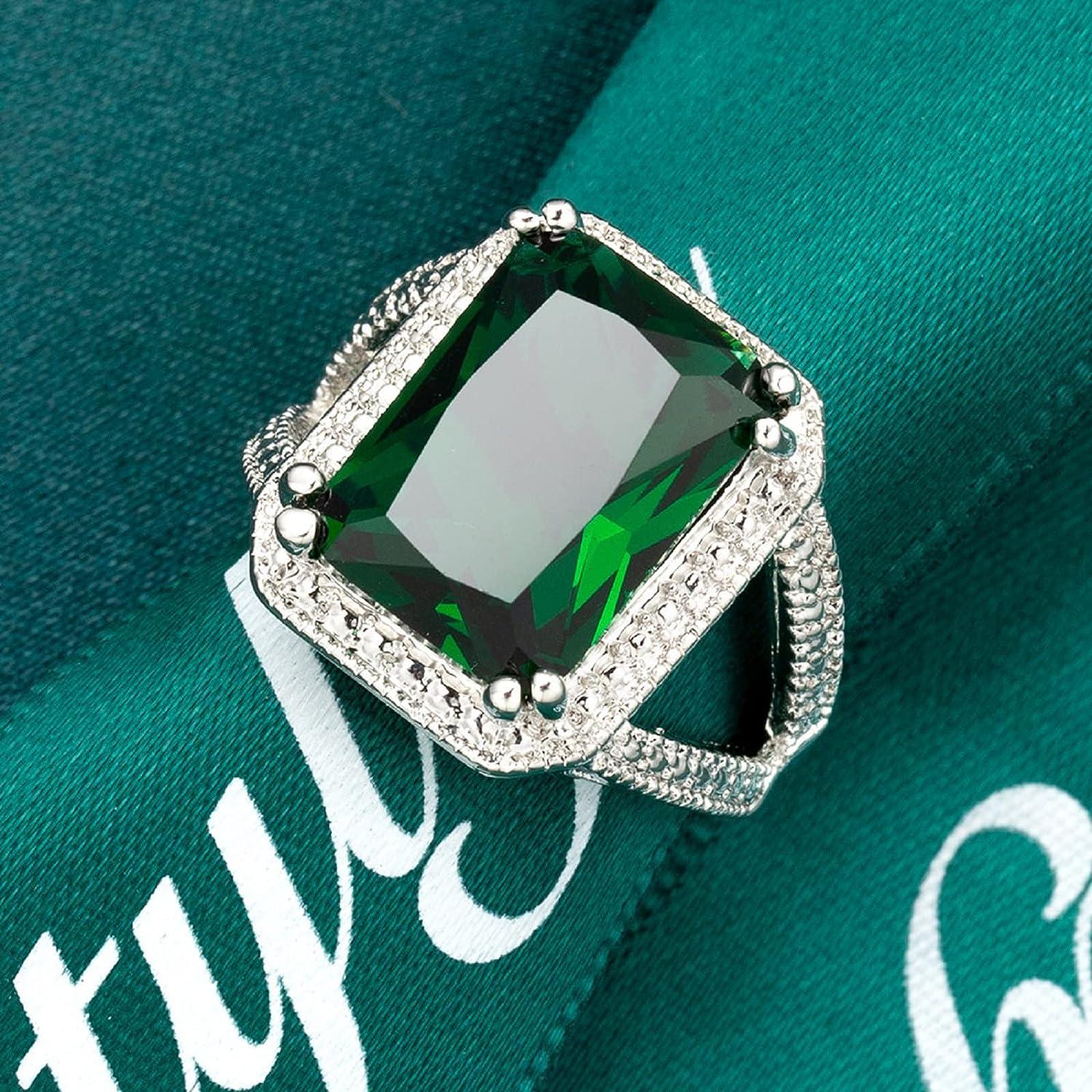 HengSun Vintage 925 Sterling Silver Emerald Ring for Women
