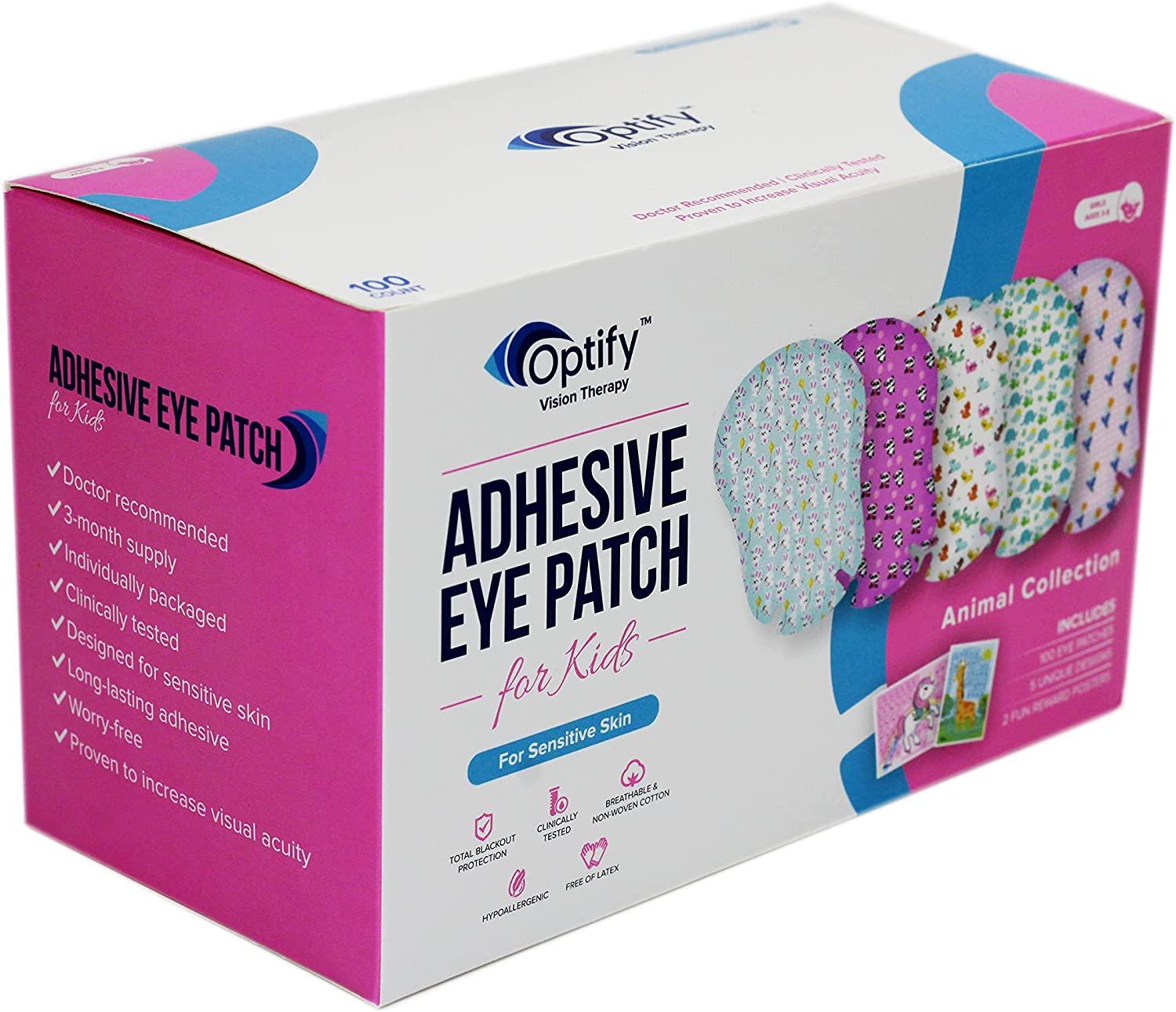 Optify Vision Therapy Adhesive Eye Patch for Kids - Girls Hypoallergenic  Non-Latex Children's Amblyopia Non-Woven Cotton Patch with 2 Poster Charts