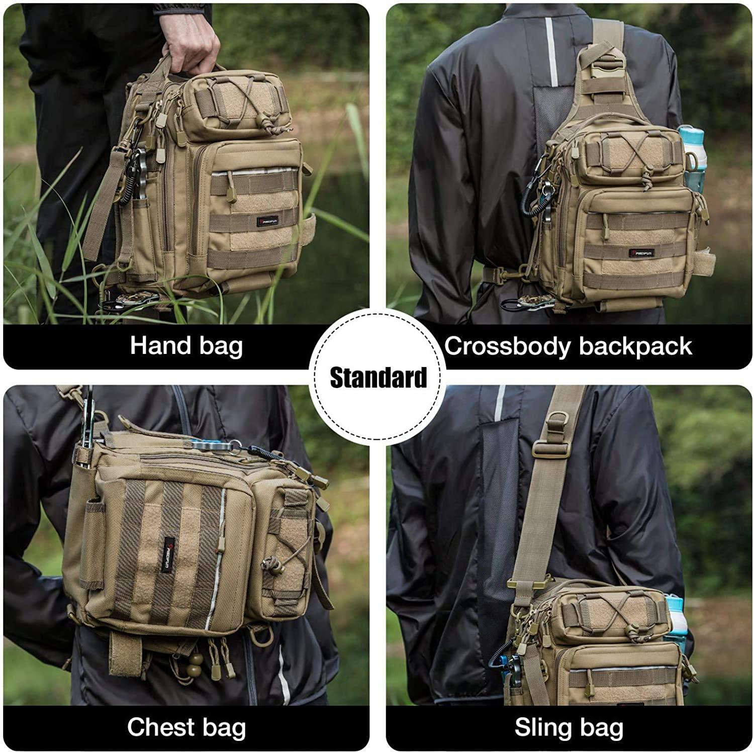 Piscifun Fishing Sling Tackle Storage Bag, Lightweight Outdoor Fishing Tool Shoulder  Backpack for Fishing Hiking Hunting Camping Khaki Standard(11.8*8.3*3.9inch)