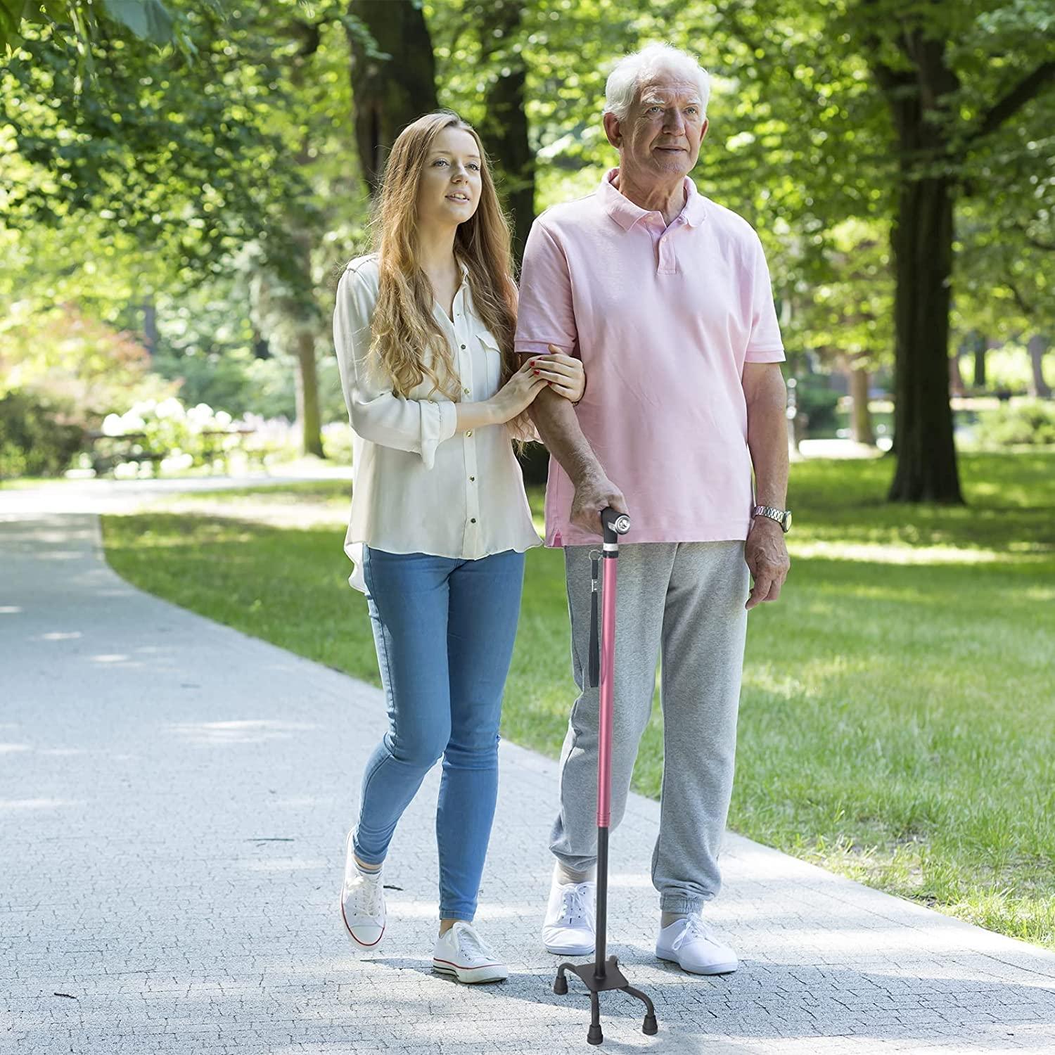 BeneCane Quad Cane Walking Cane with Two Led Lights with Big Base T