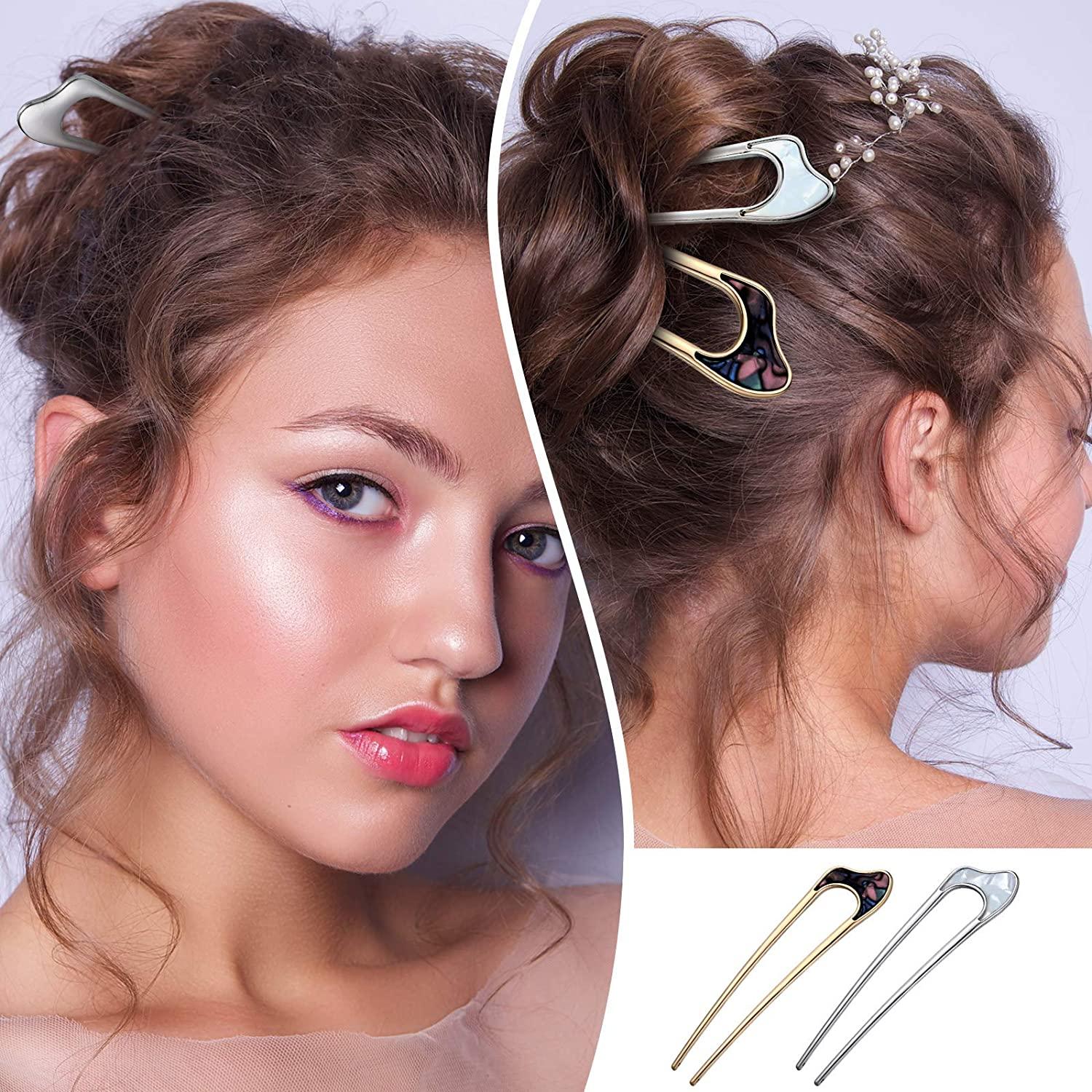 8Piece Metal UShaped French Hair Pins Set with Cute Patterns Hairstyle Accessories for Women