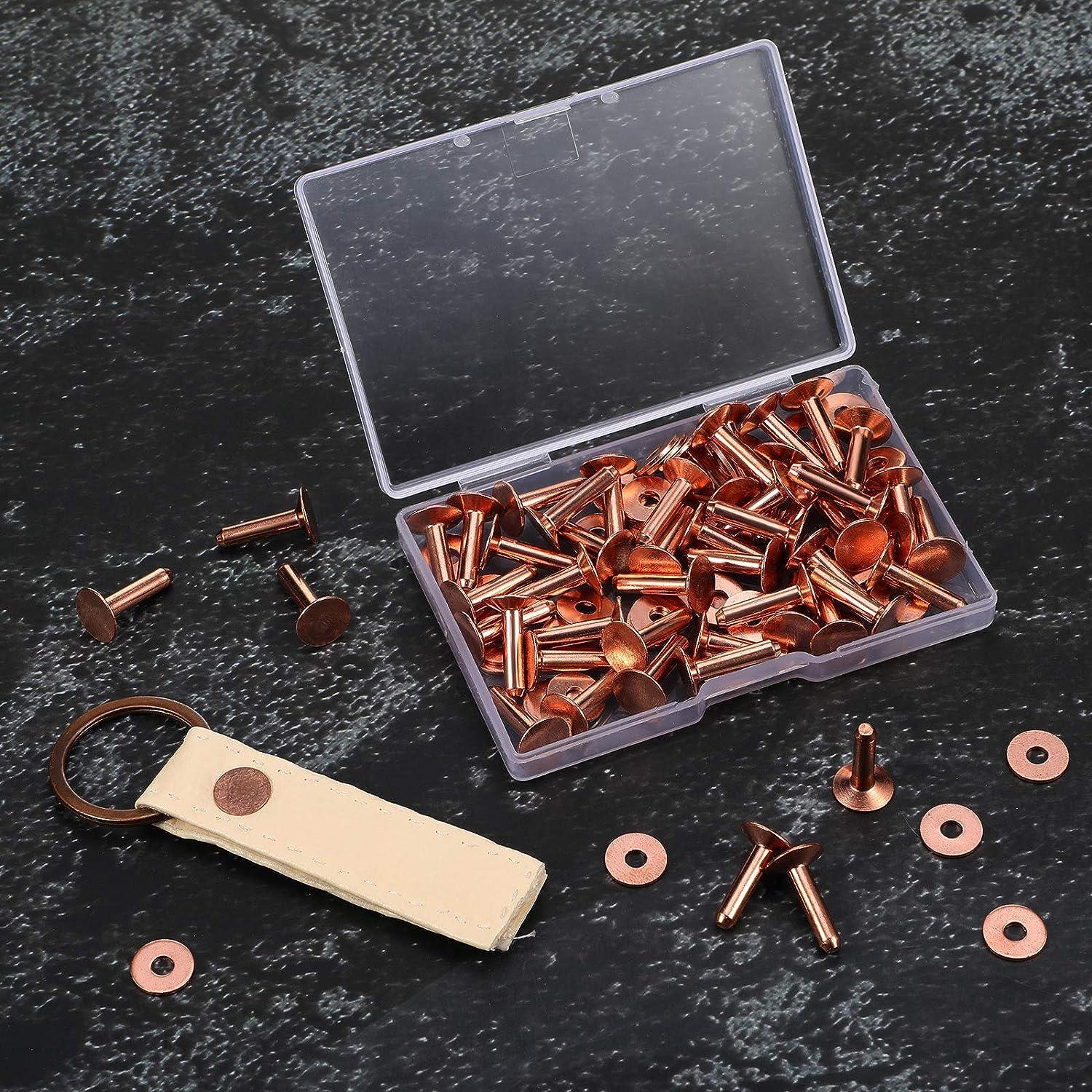 100 Sets Copper Rivets and Burrs Washers Leather Copper Rivet Fastener for  Belts Wallets Collars Leather DIY Craft Supplies (9/16 Inch Size 12)