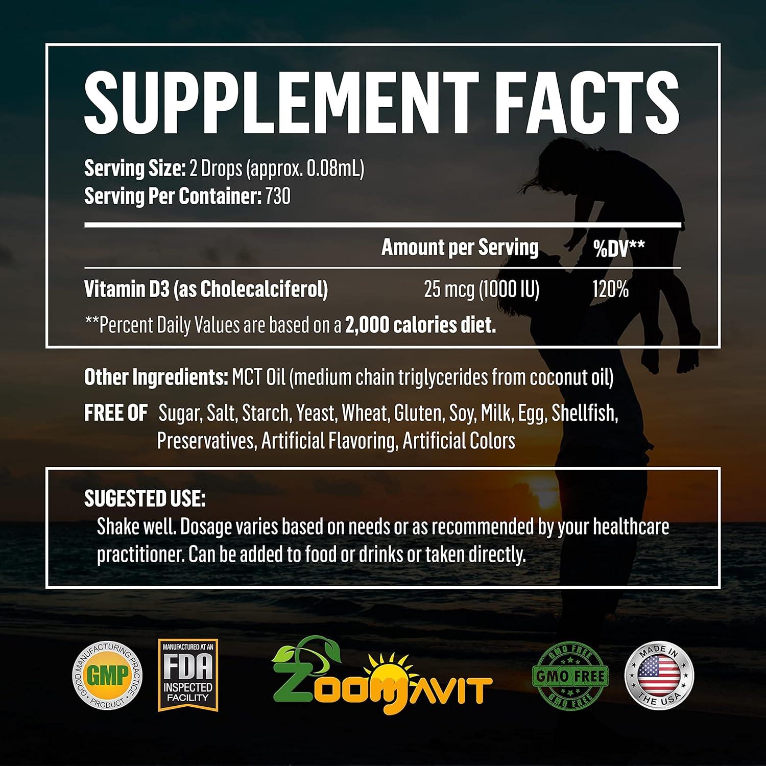 Zoomavit Vitamin D Drops for Infants Baby Vitamin D Drops 1000 IU 2Fl