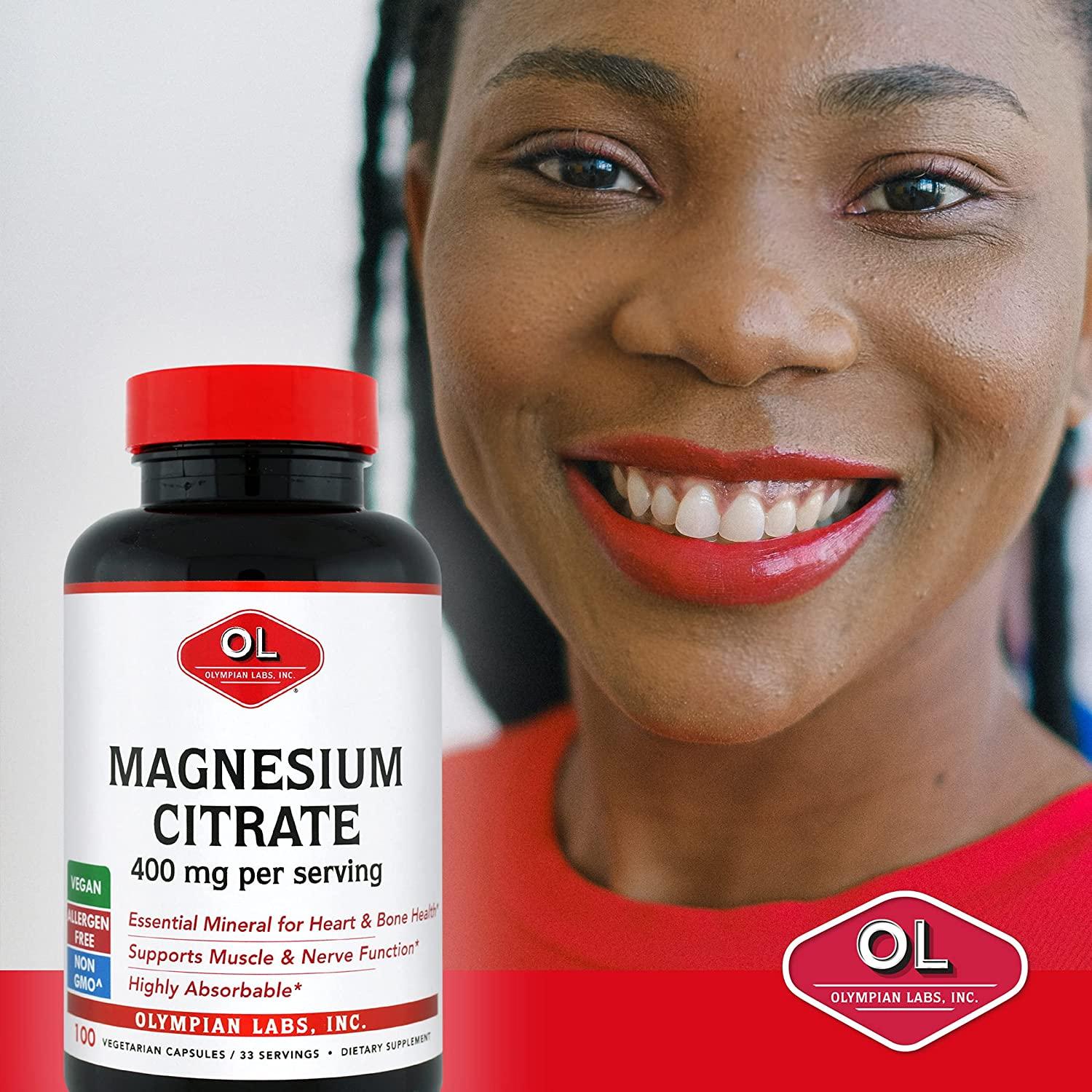 Olympian Labs Magnesium Citrate 400mg 300 Capsules Easy Absorbable