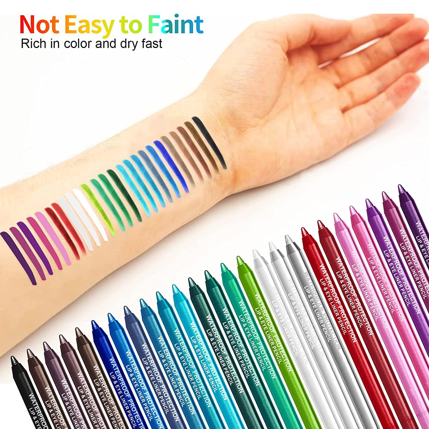25 Color Waterproof Eyeliner Pencil Set with Sharpener Long Lasting Colorful Glitter Eye