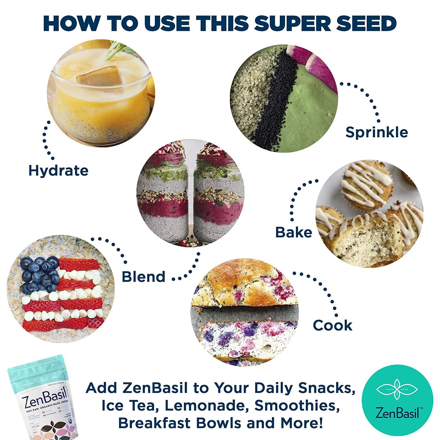 Zen Basil Seeds Edible Basil Seeds USDA Organic Kosher NonGMO Lectin