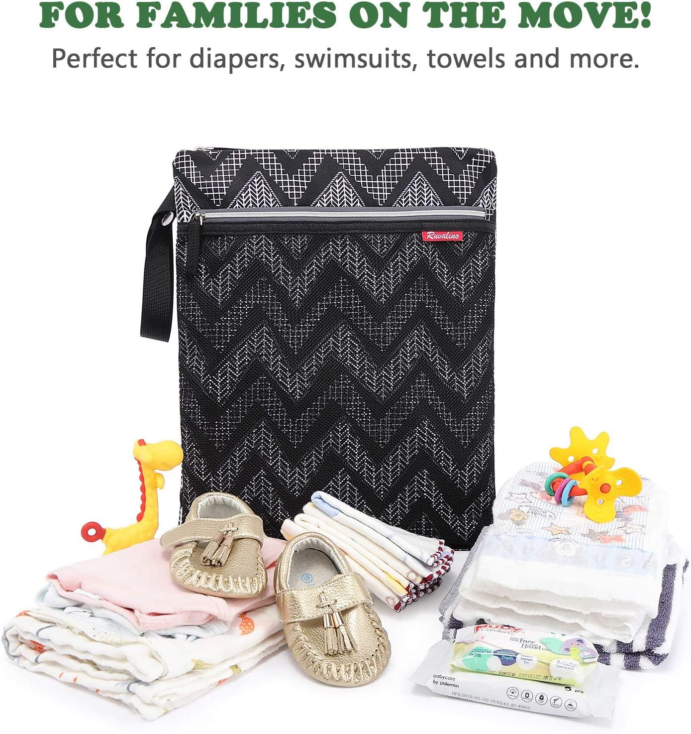 RUVALINO Wet Dry Bag Reusable Baby Diaper Accessory with Two