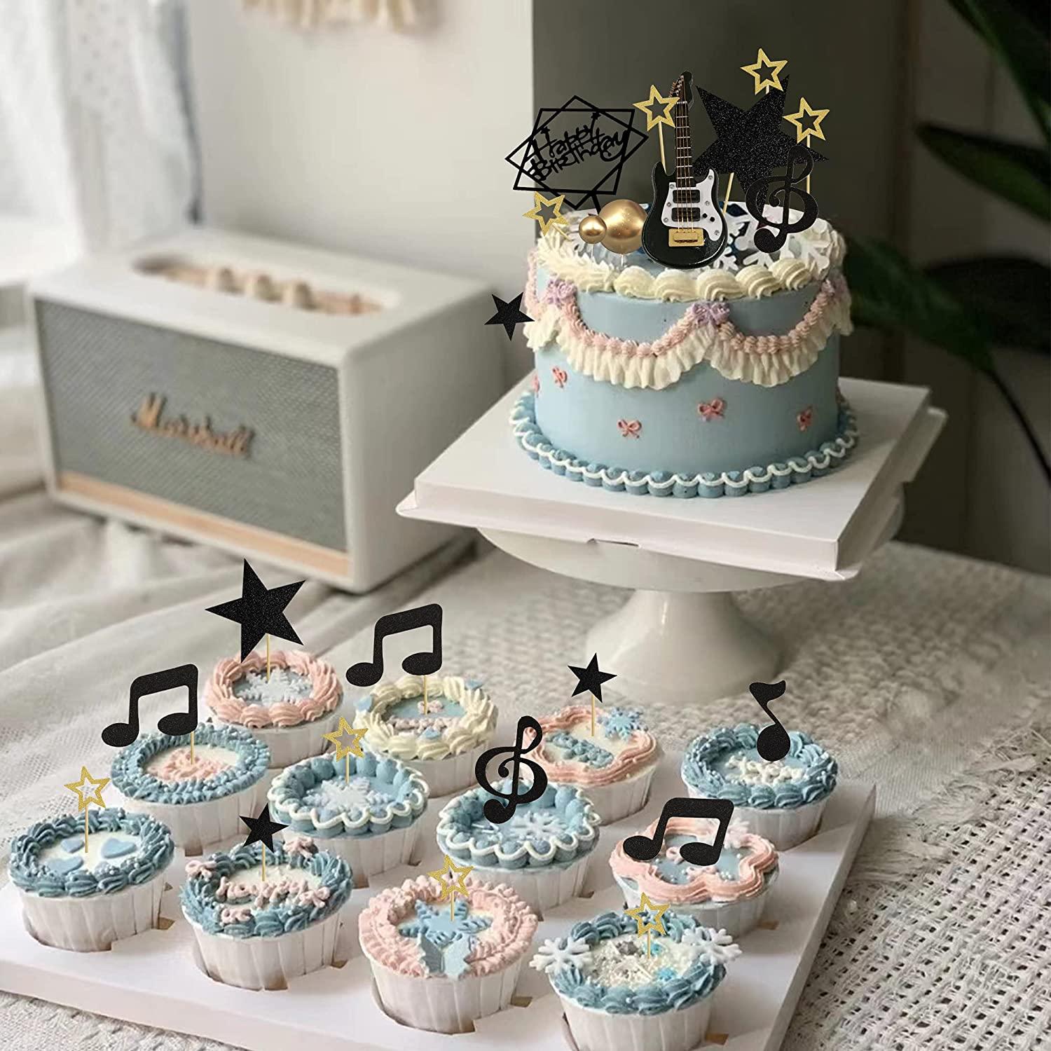 24PCS Guitar Cake Toppers Music Note Birthday Cake Toppers 1:12 ...