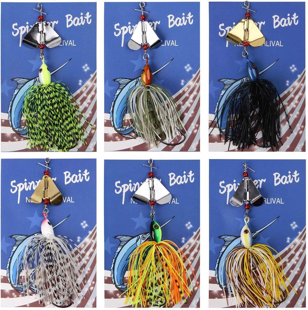 Spinnerbait Fishing Lures Kit Set, 6pcs Bass Fishing Buzzbait Multicolor  Bass Trout Salmon Metal Spinner Baits Swim Jigs Freshwater Saltwater Fishing