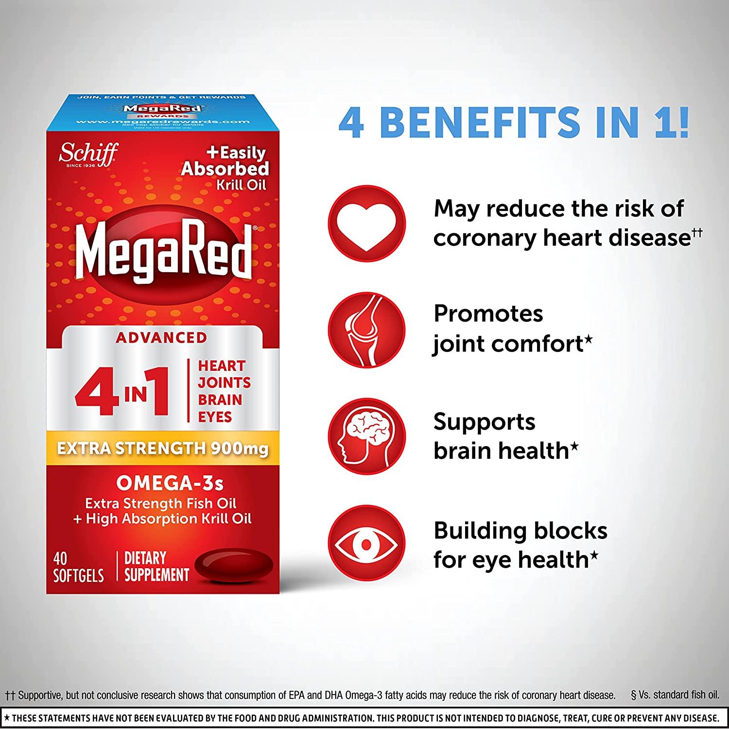 Schiff MegaRed Advanced 4-in-1 Omega-3s Extra Strength 900 mg - 40 ...
