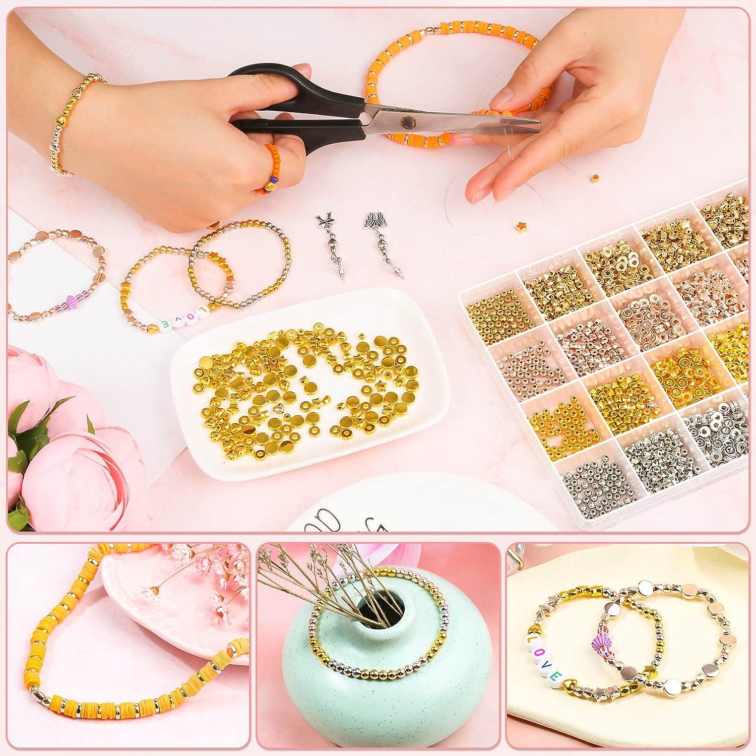 2160 Pieces Gold Spacer Beads Set, Assorted Bracelet Beads Round