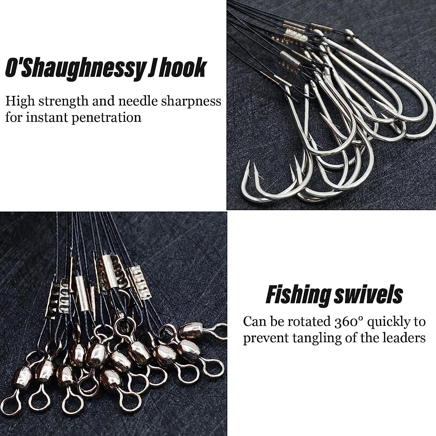 Saltwater Fishing Hook Rigs,Steel Leaders Long Shank Hook for Surf  Fishing,Black Leader Wire O'shaughnessy Forged Hook for Freshwater  1/0-9-30lb 8pcs