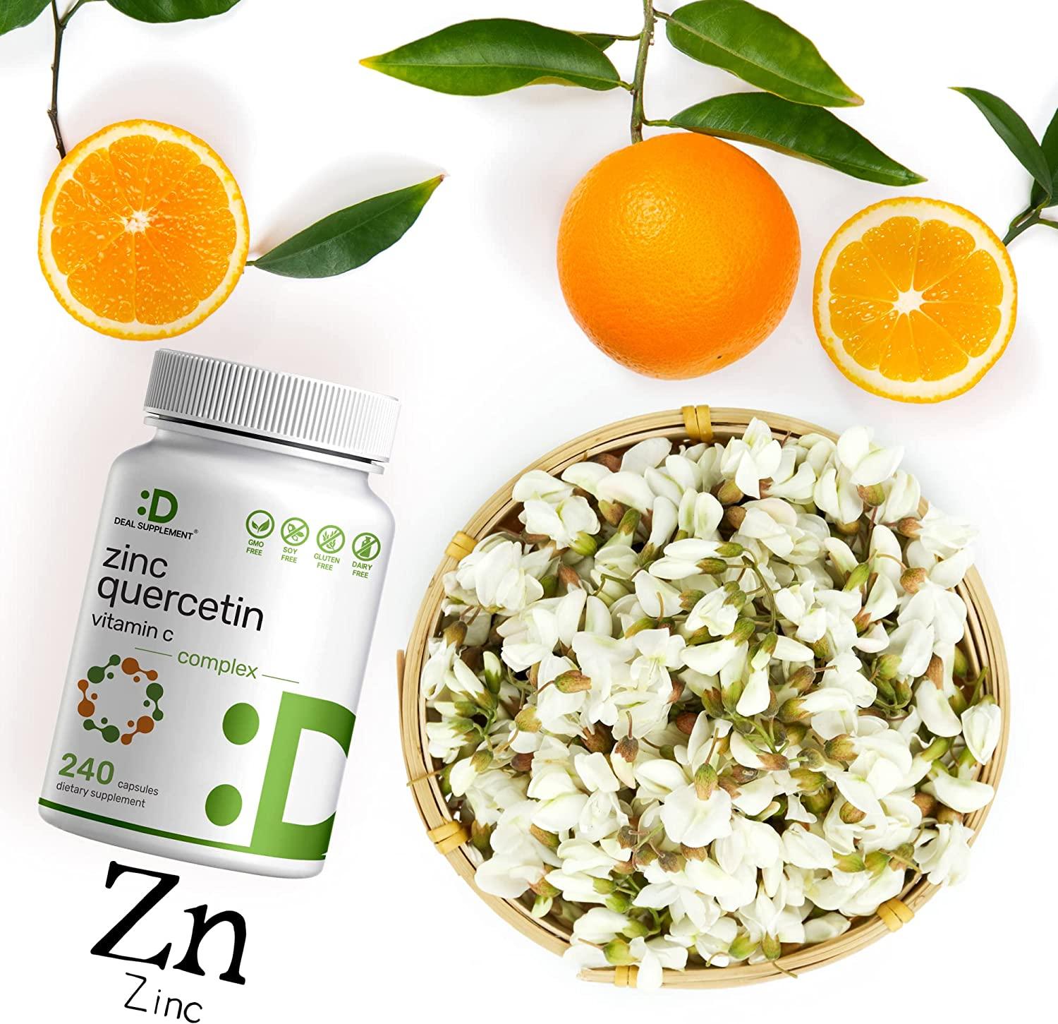 Zinc Quercetin 500mg with Vitamin C 240 Capsules 41 Zinc 50mg Complex