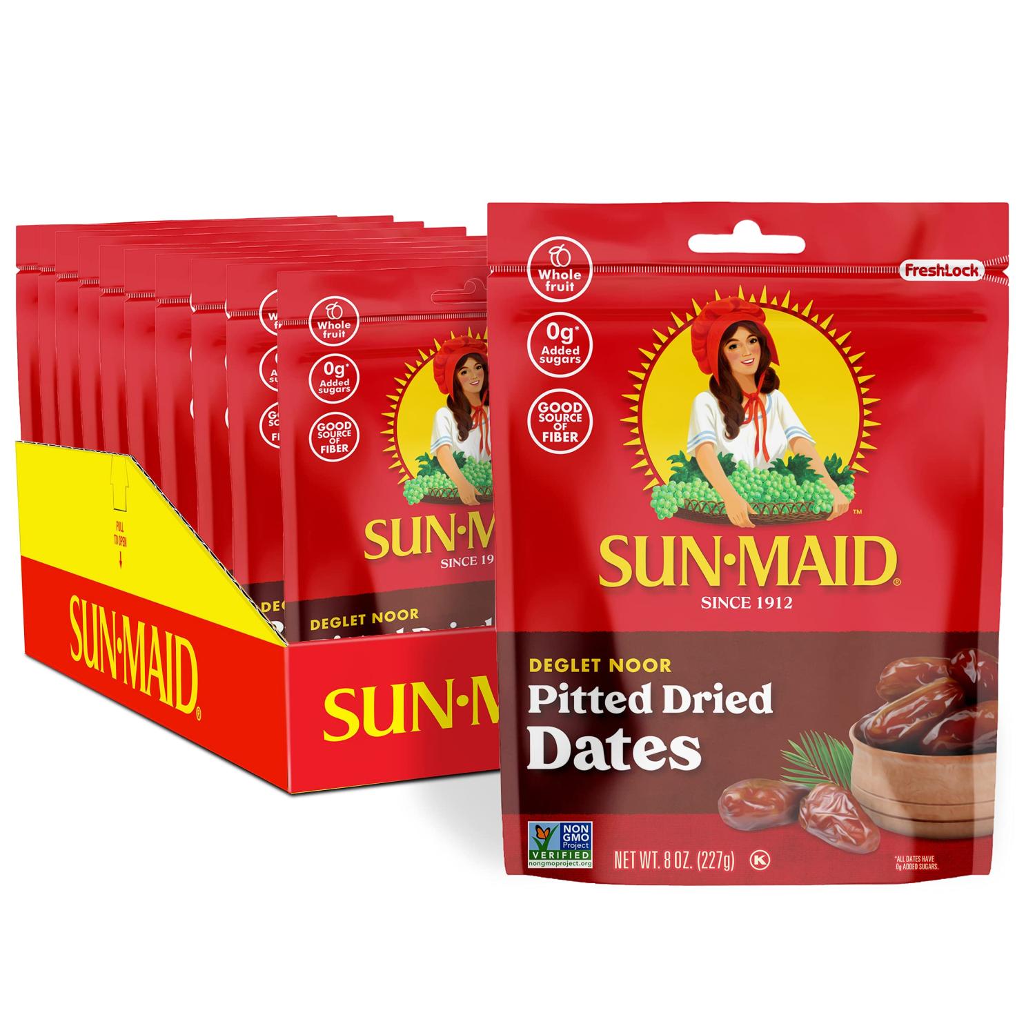 SunMaid California Pitted Dates Snack Whole Natural Dried Fruit No
