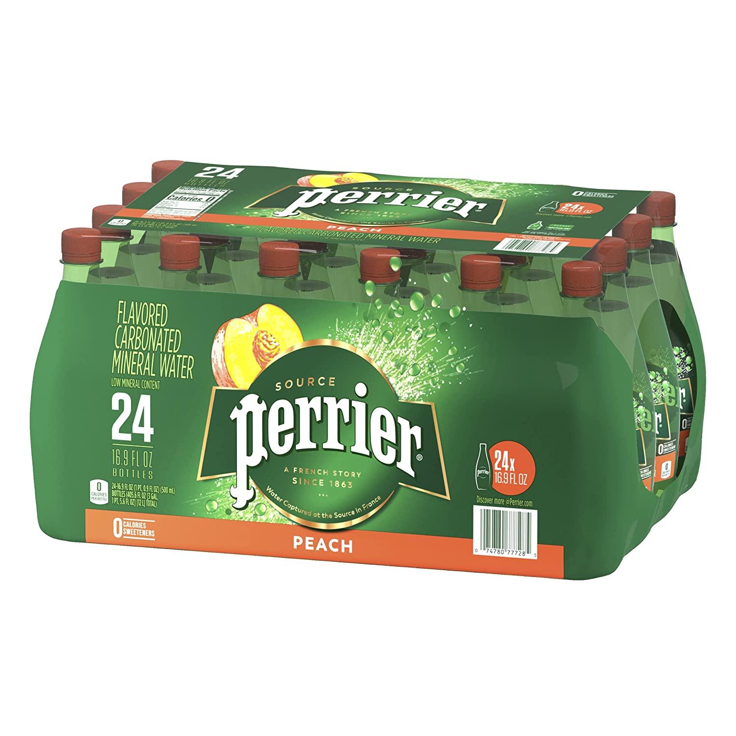 Perrier Flavored Carbonated Mineral Water Plastic Bottles, Peach, 16.9