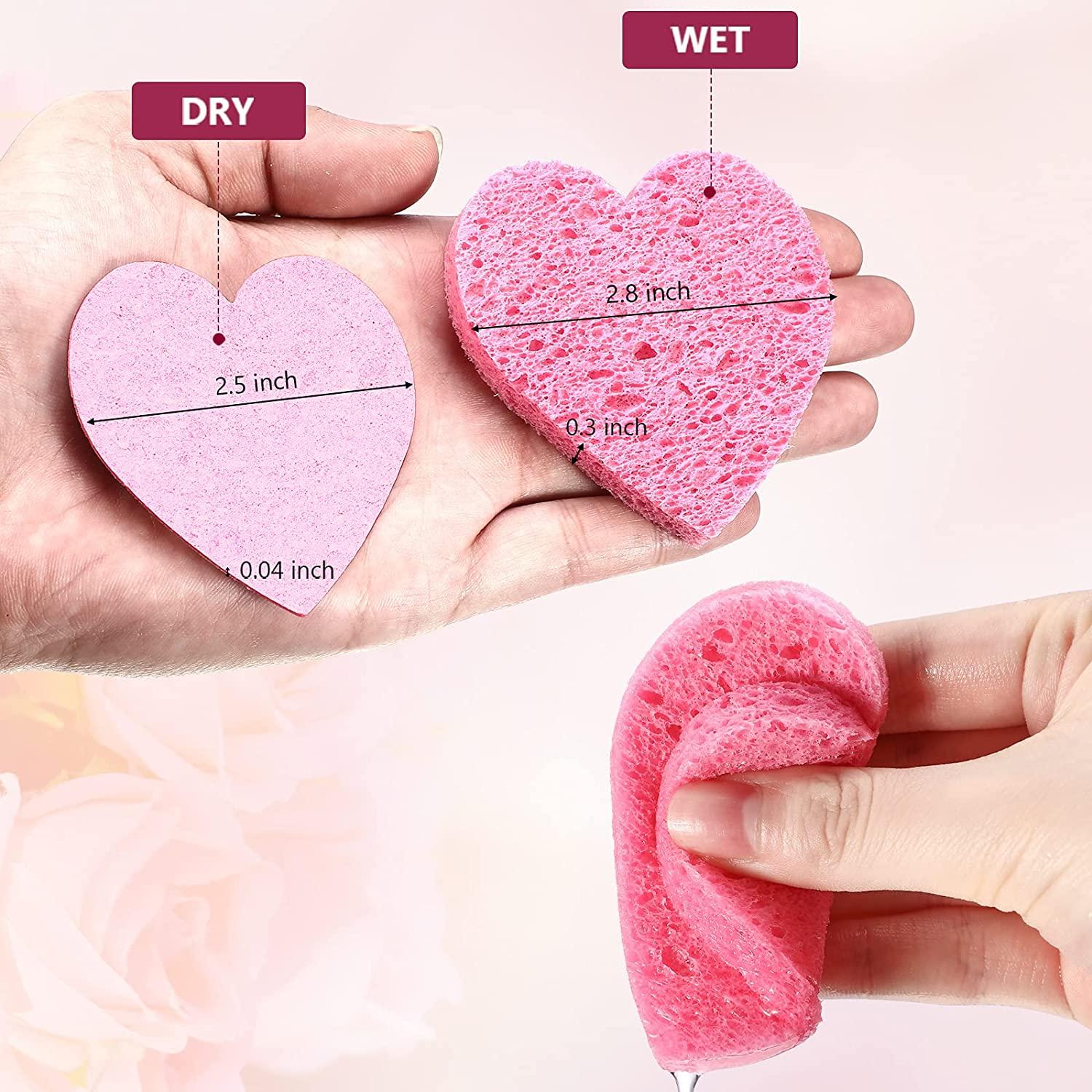 60 Pieces Facial Sponges with Container, Heart Shape Compressed Face Sponge  Natural Sponge Pads for Washing Face Cleansing Exfoliating Esthetician  Makeup Removal (Pink)