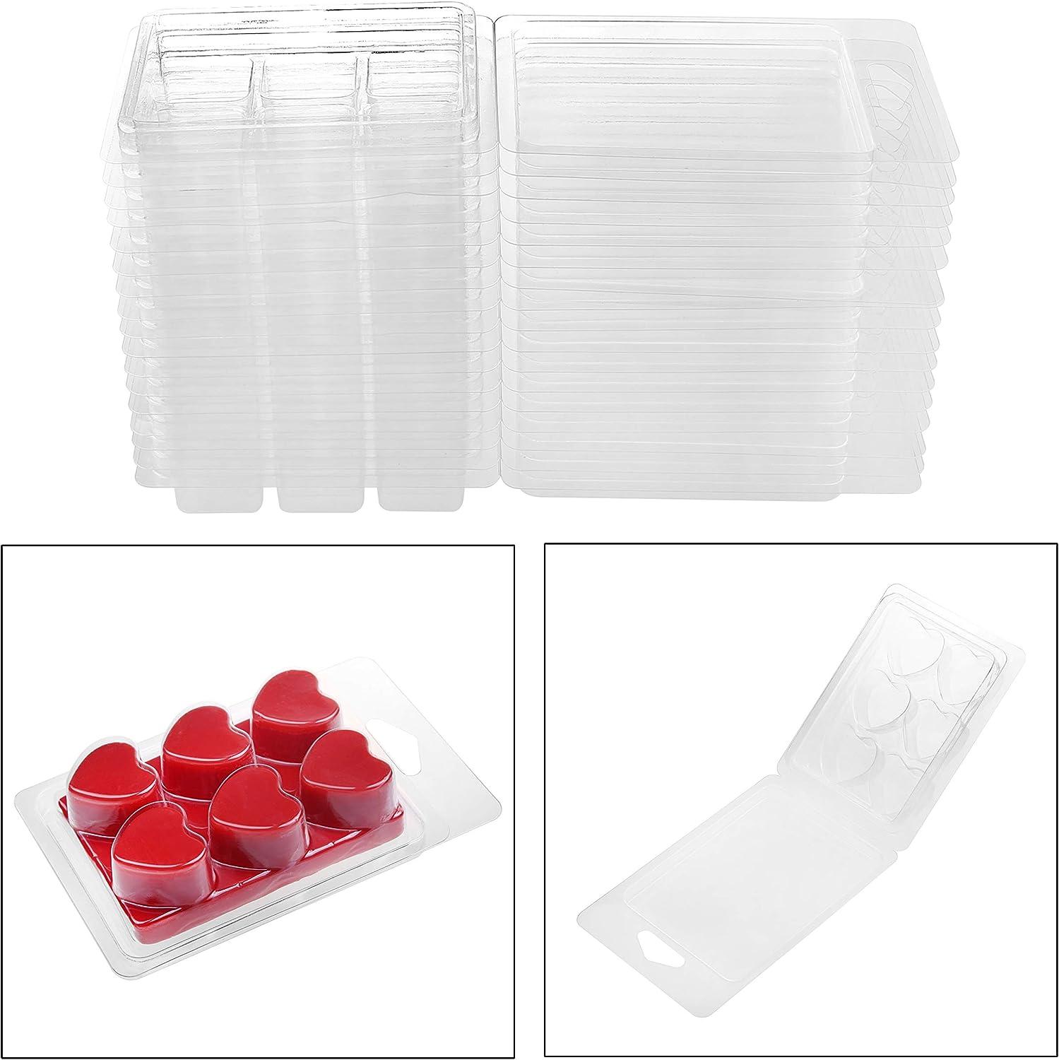 100 Packs Wax Melt Clamshells Molds Square, 6 Cavity Clear Plastic