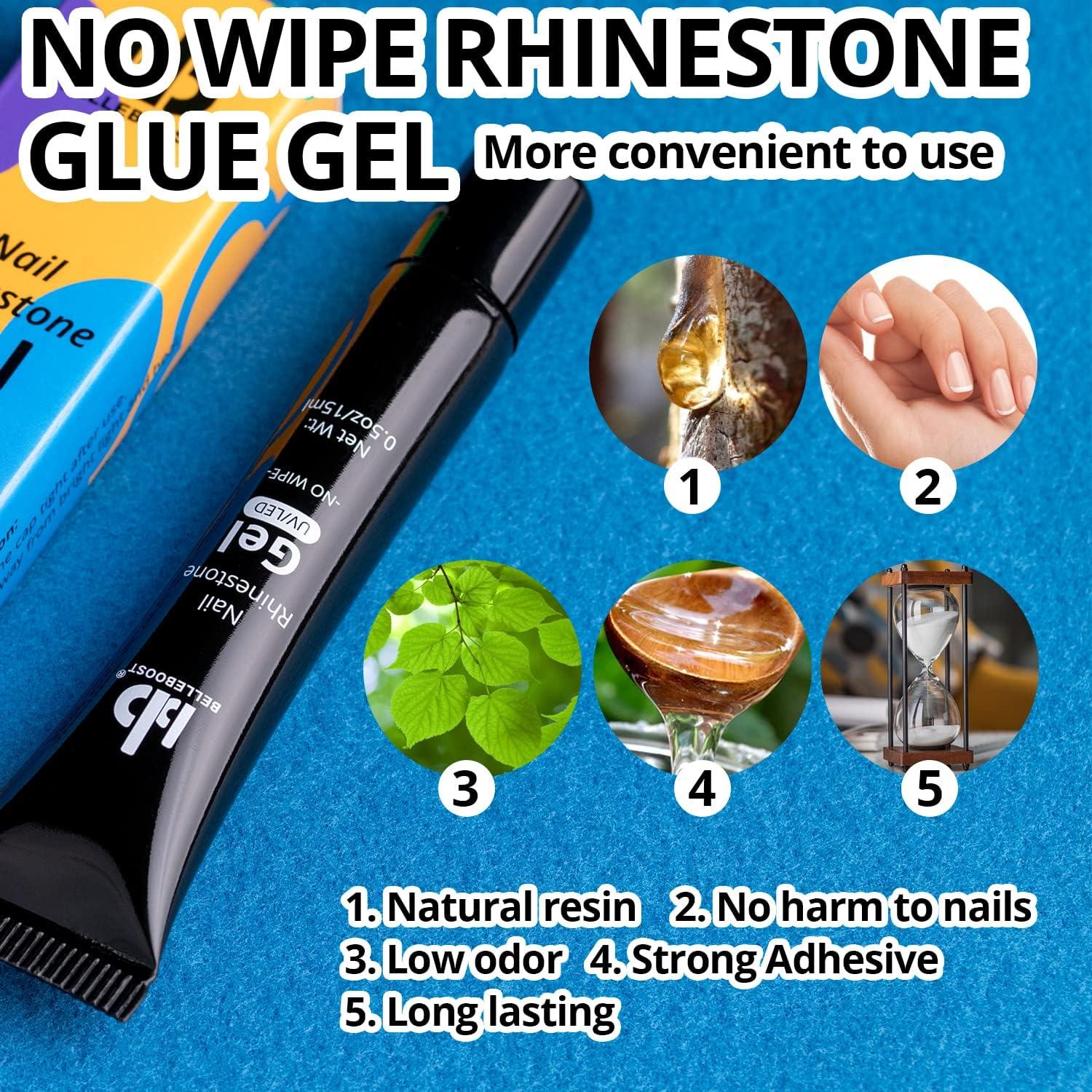 Nail Art Rhinestone Glue Gel&Flatback Gems Accessories Kit, 1 Tube of