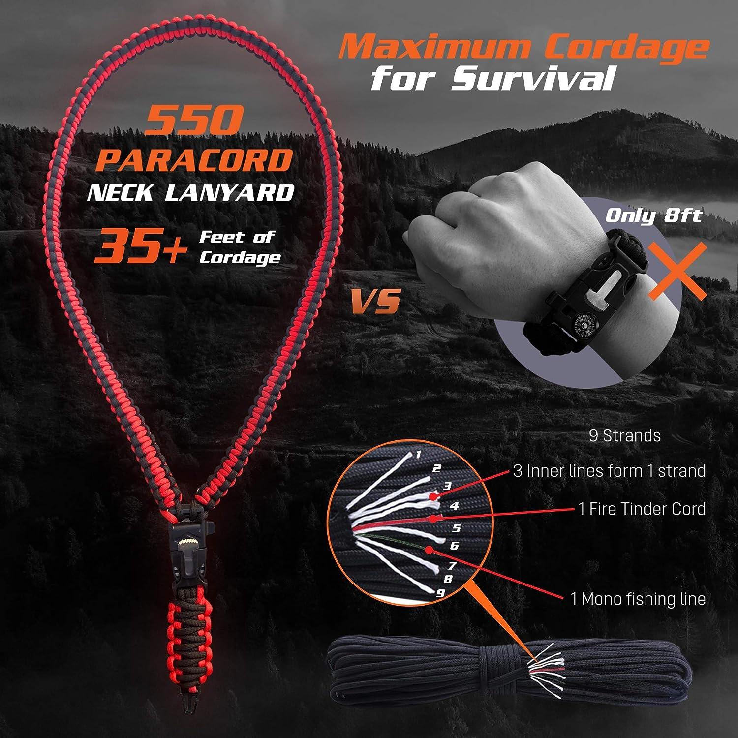 PREPARED4X Hiking Compass Survival Mirror Sighting Map Orienteering Compass  with 35-Ft 550 Survival Paracord Lanyard, Fire Starter, Whistle, Fishing  Line, Tinder Cord