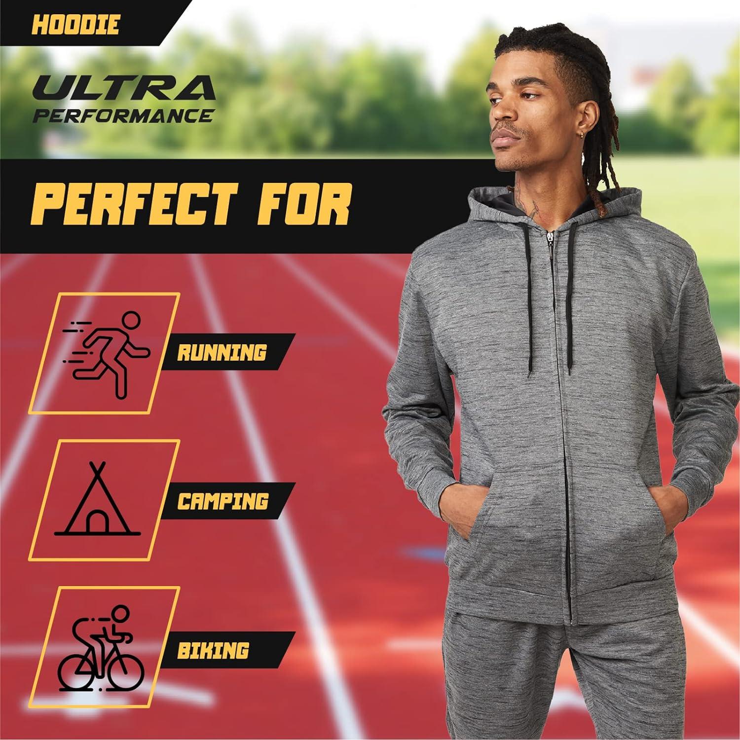 Ultra Performance 3 Pack Mens Full Zip Up Hoodie Lightweight Athletic Performance  Hoodies For Men Marled Black / Marled Red / Marled Charcoal X-Large