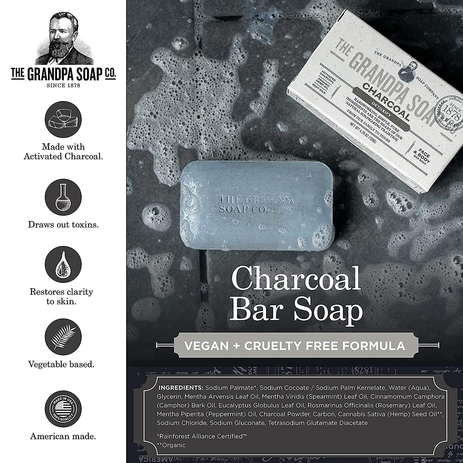 Grandpa Soap Bar Soap, Face & Body, Detoxify, Charcoal - 4.25 oz