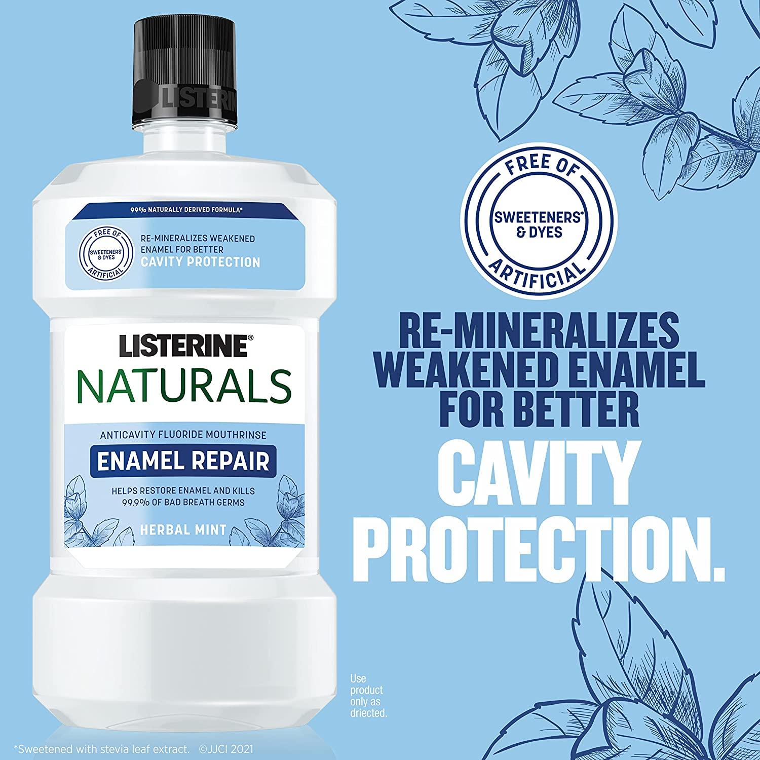 Listerine Naturals Enamel Repair Mouthwash Herbal Mint, 500 mL