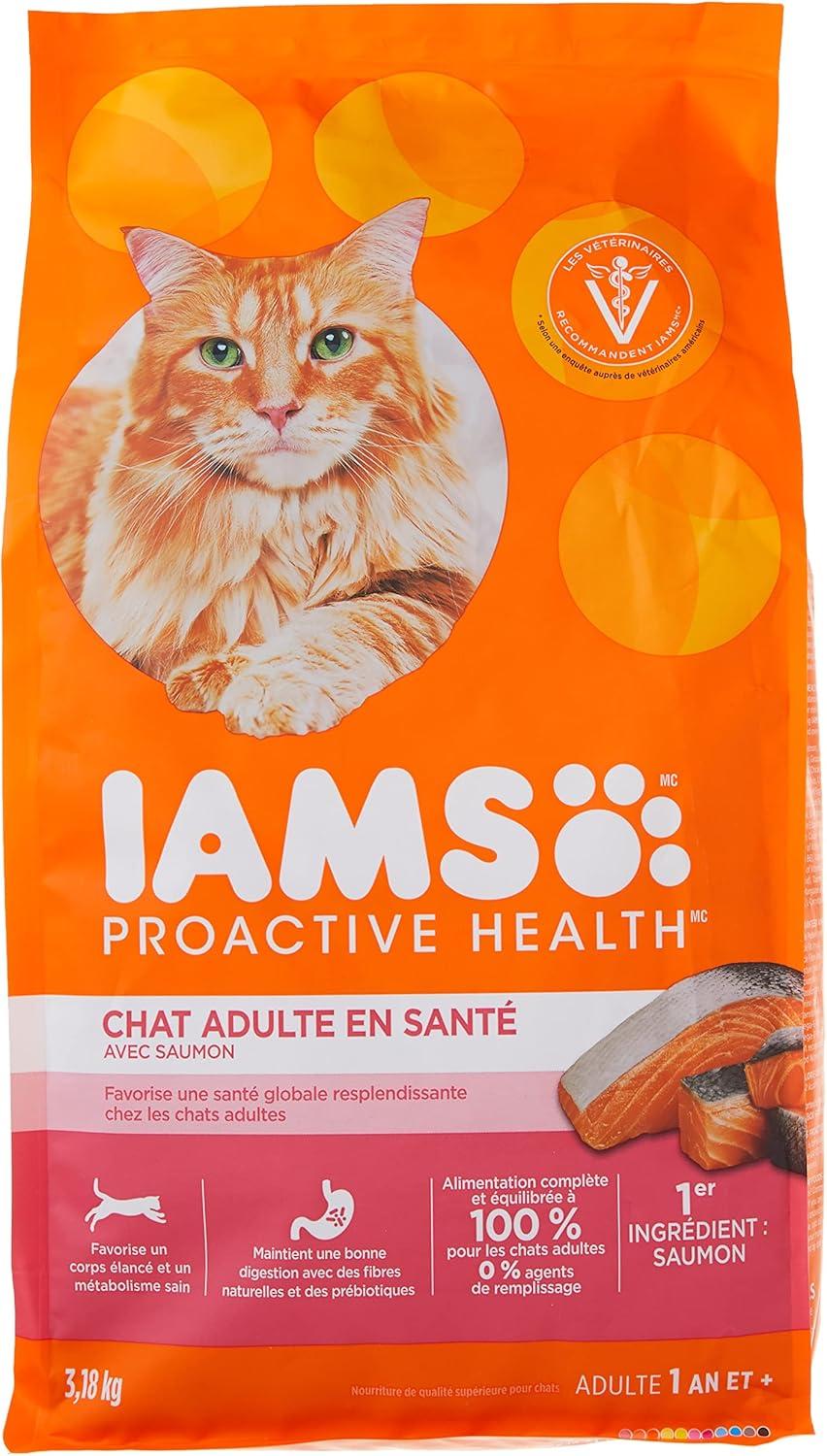 IAMS Proactive Health Healthy Adult Dry Cat Food with Salmon 3.18kg Bag |  Buy Now with Express International Delivery | GoSupps.com
