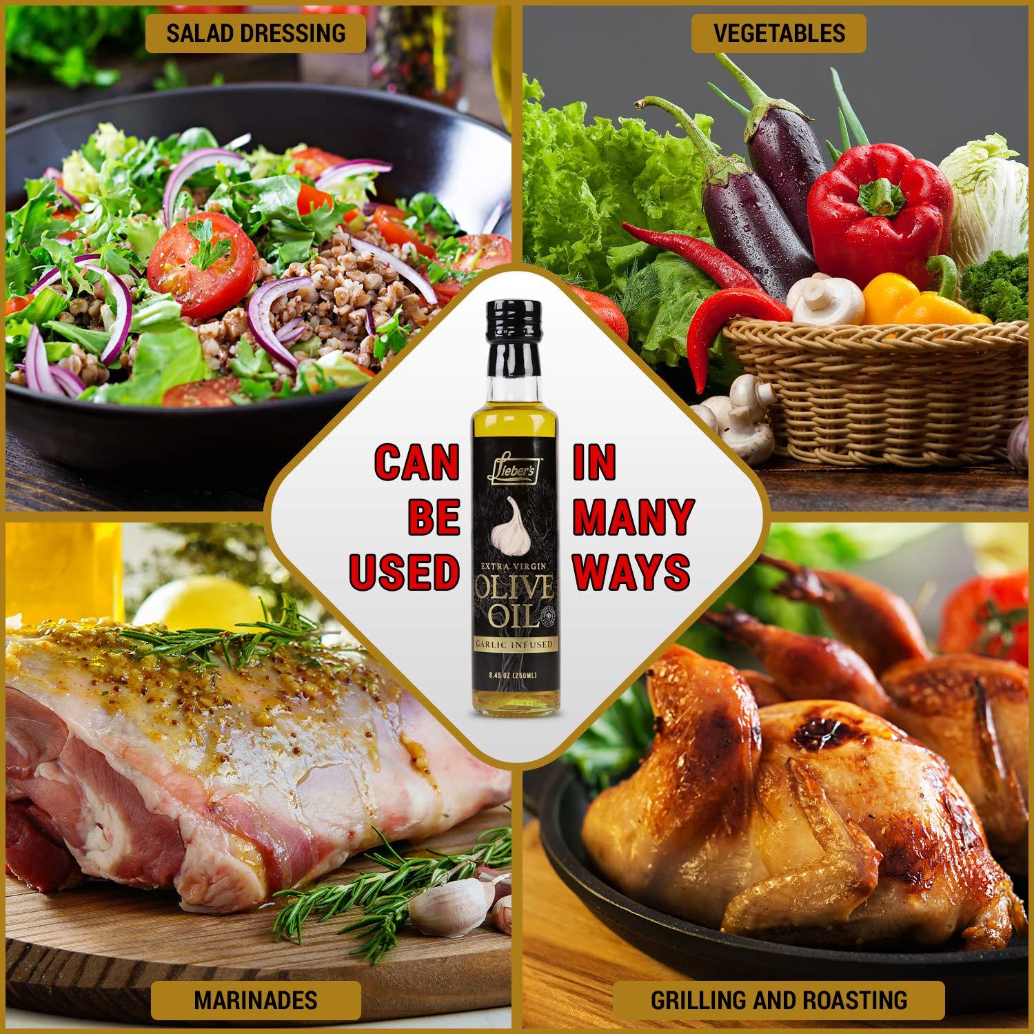 Lieber's Garlic Infused Extra Virgin Olive Oil | Premium Low FODMAP EVOO  for Bread Dipping, Salad Dressing, Cooking | Real Garlic Pieces | 8.45oz |  Buy Now with Express International Delivery | GoSupps.com