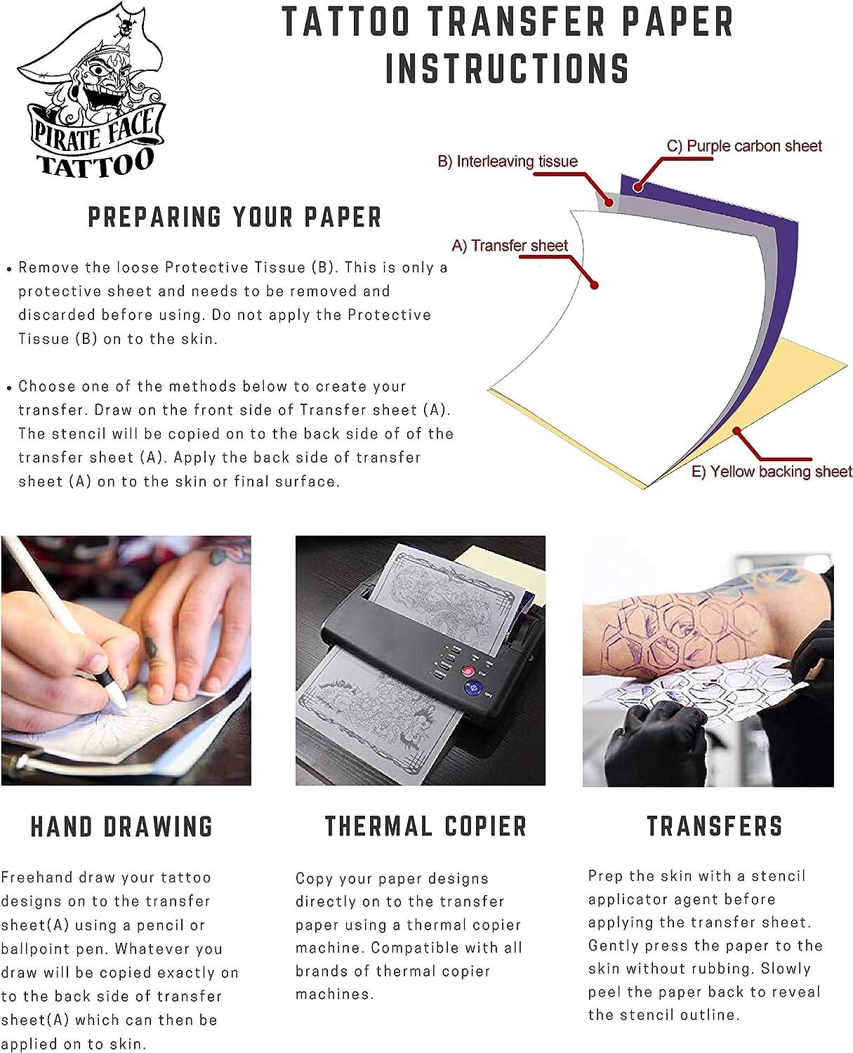  Tattoo Transfer Paper - 100 PCS Tattoo Stencil Paper, 4 Layers  8.5 x 11 A4 Size Tattoo Thermal Stencil Paper for Tattoo Transfer Kit  Tattoo Supplies : Arts, Crafts & Sewing