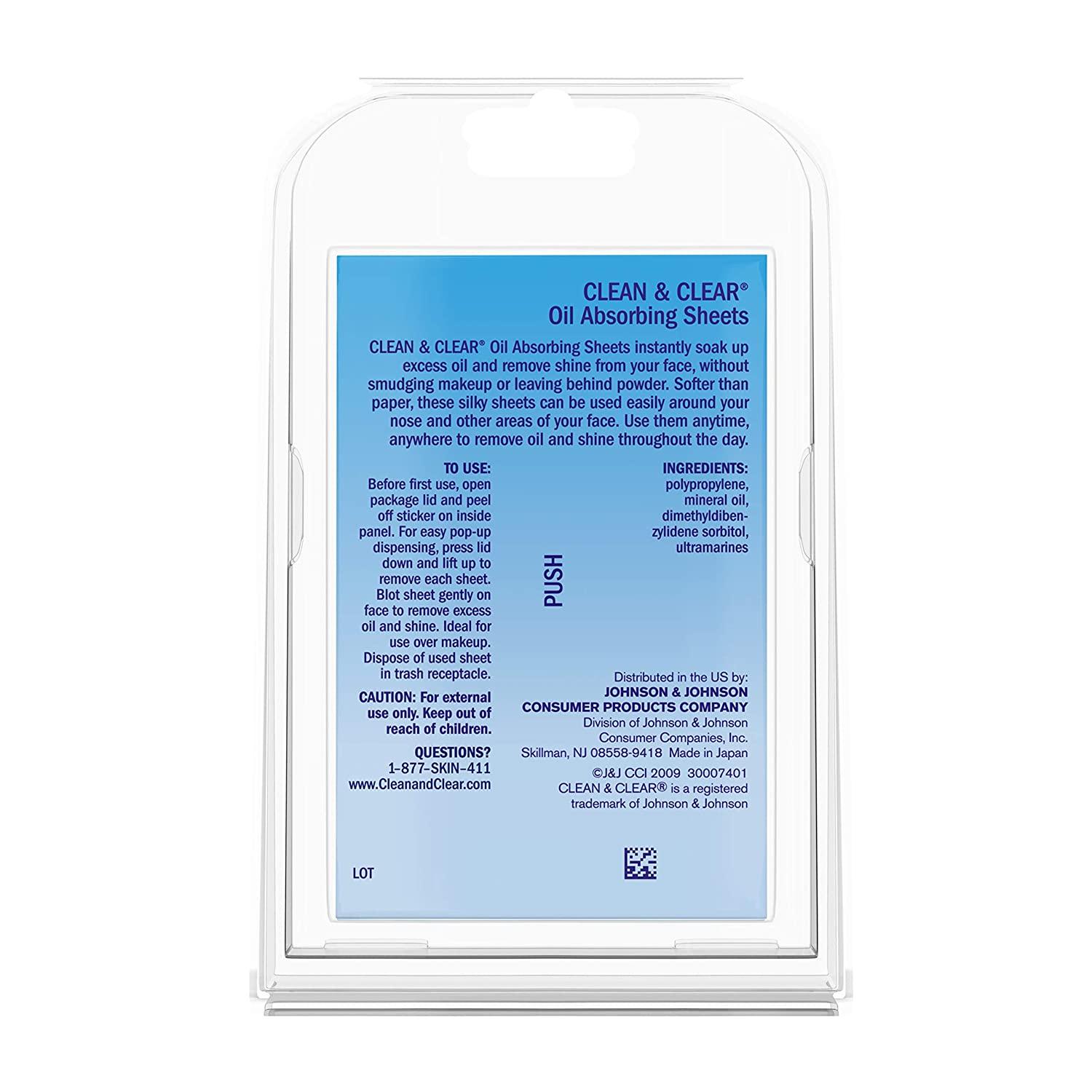 Clean & Clear Oil Absorbing Facial Sheets, Portable Blotting Papers for