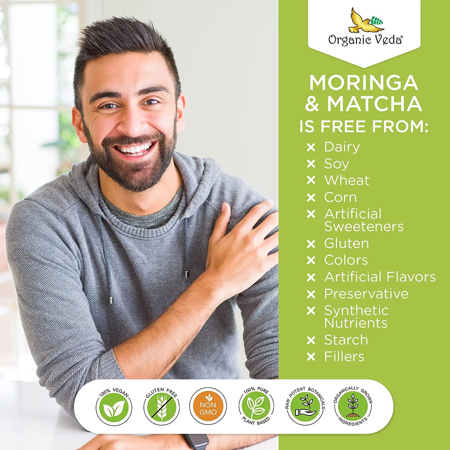 Organic Veda Moringa & Matcha Green Tea Vitamins, Green Superfood for