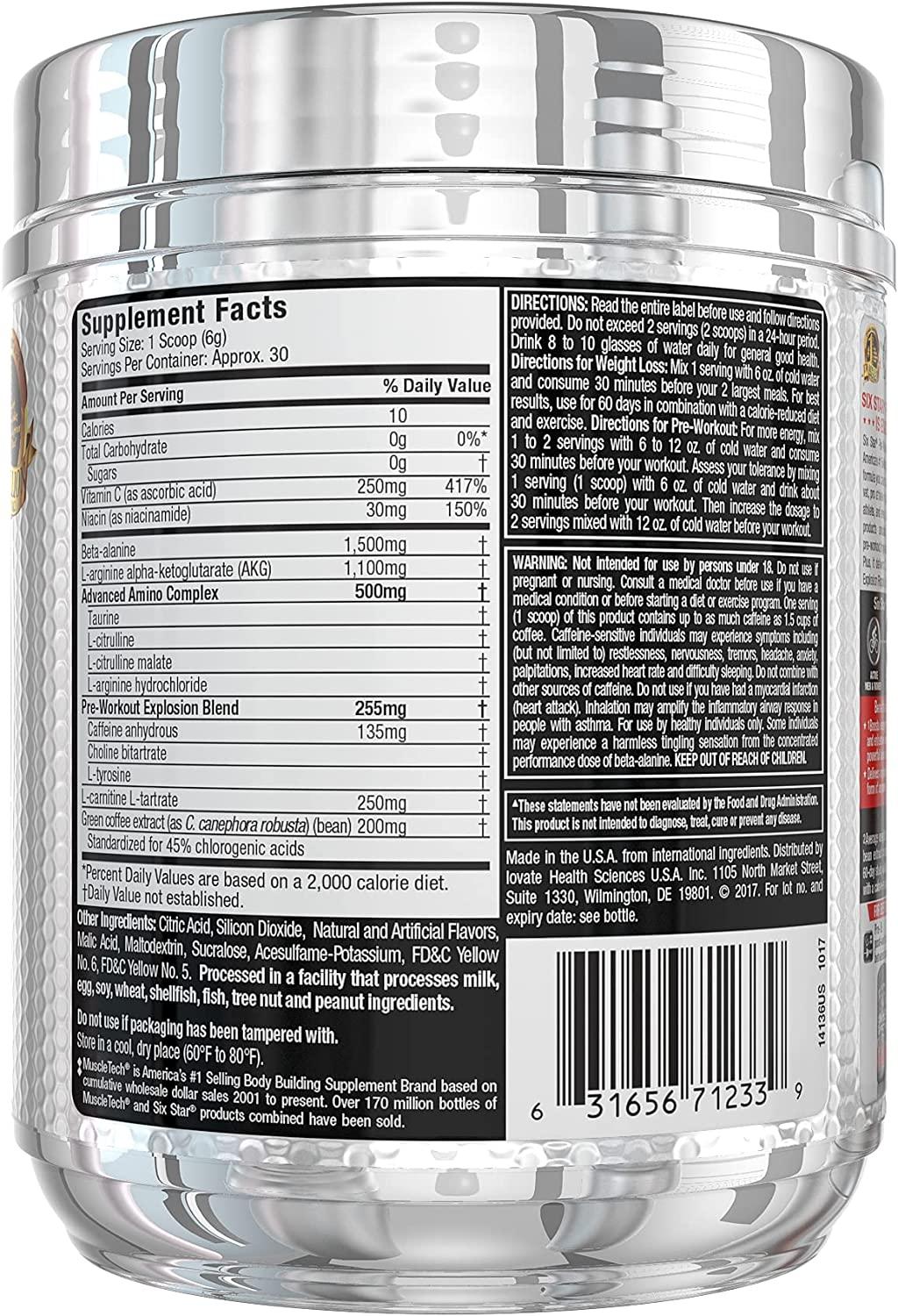 Six Star Elite Series PreWorkout Explosion Ripped Peach Mango 6.10 oz