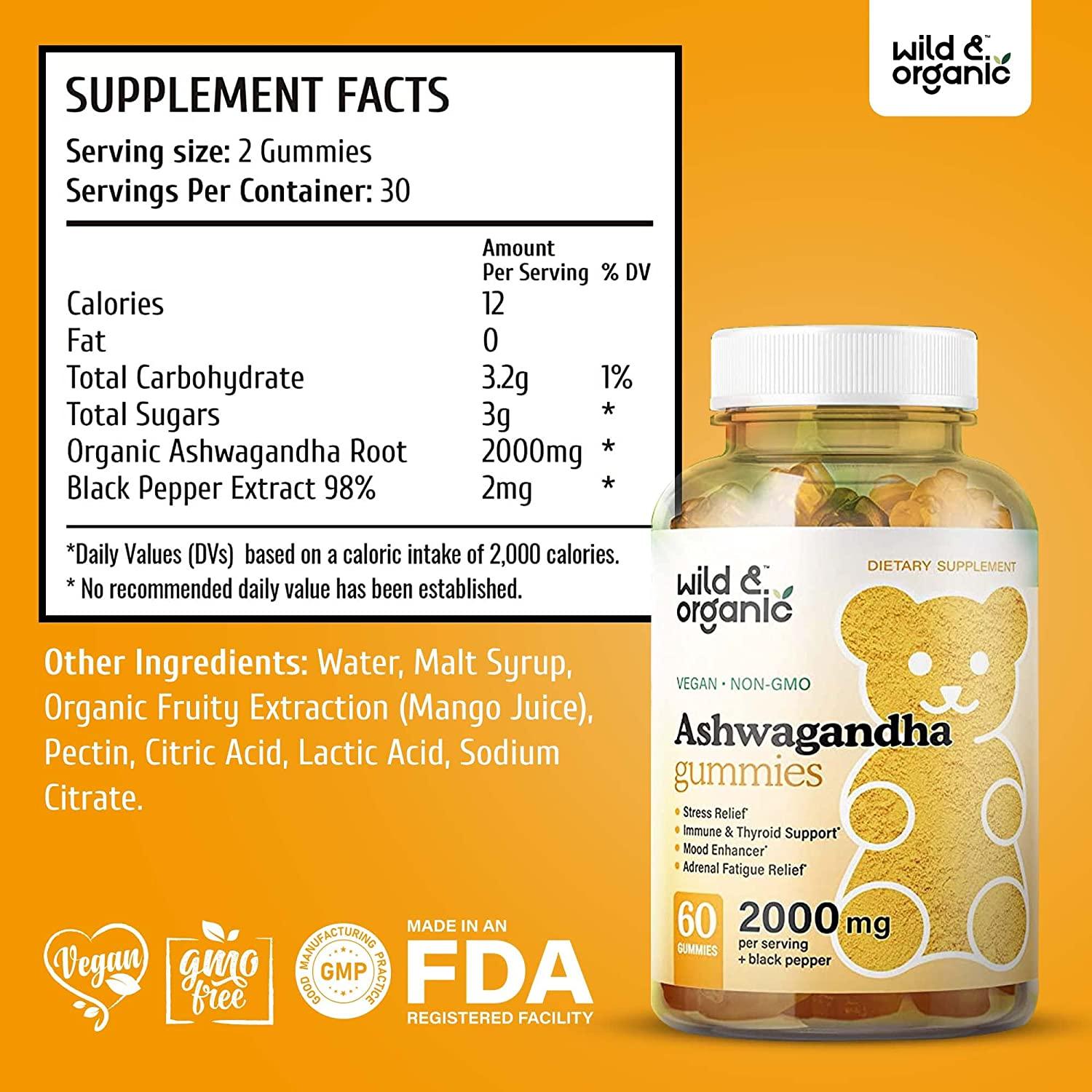 Wild Organic Ashwagandha Gummies Stress & Anxiety Relief Calm Mood