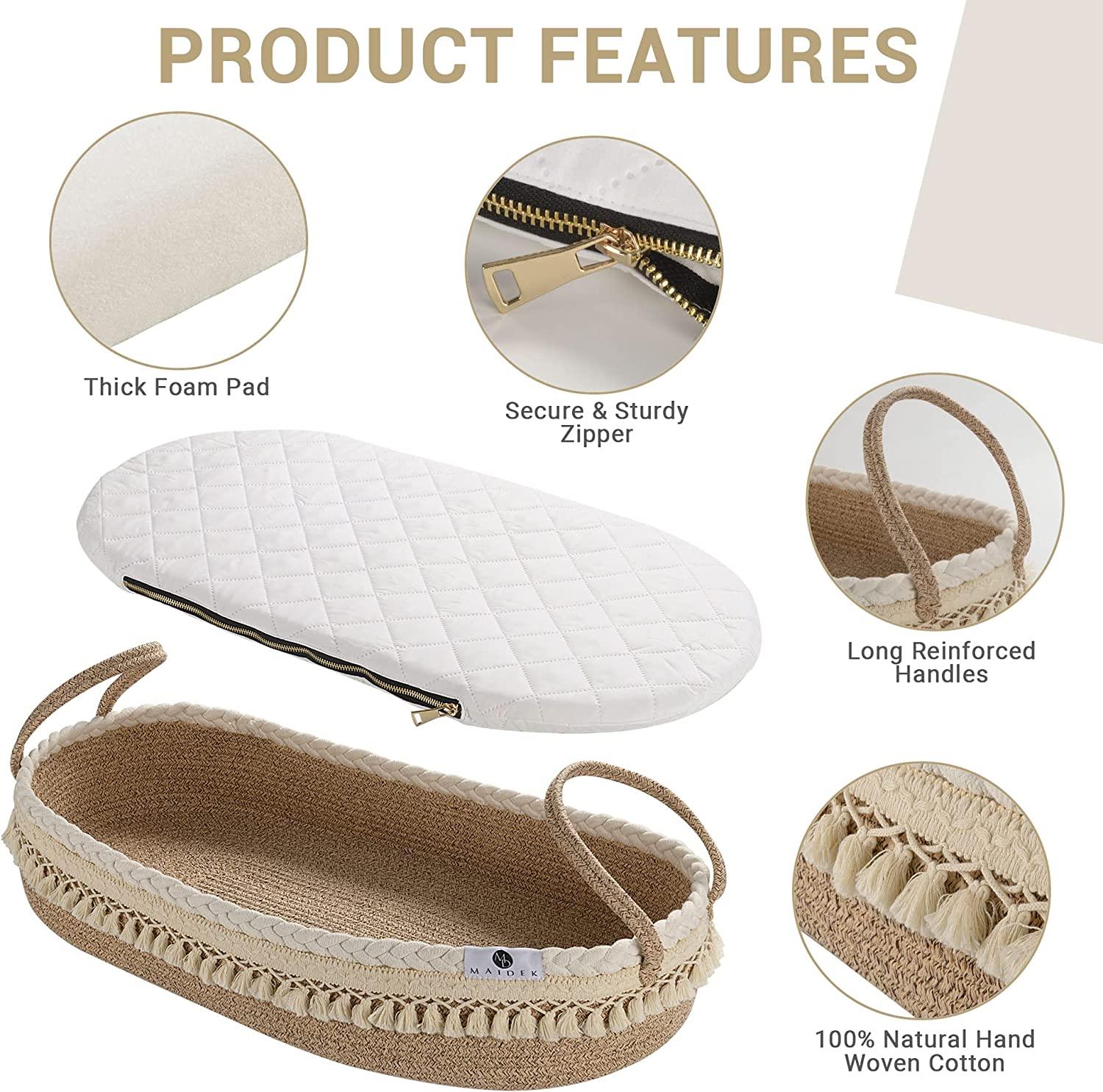 Maidek Baby Changing Basket Handmade Woven Cotton Rope Moses