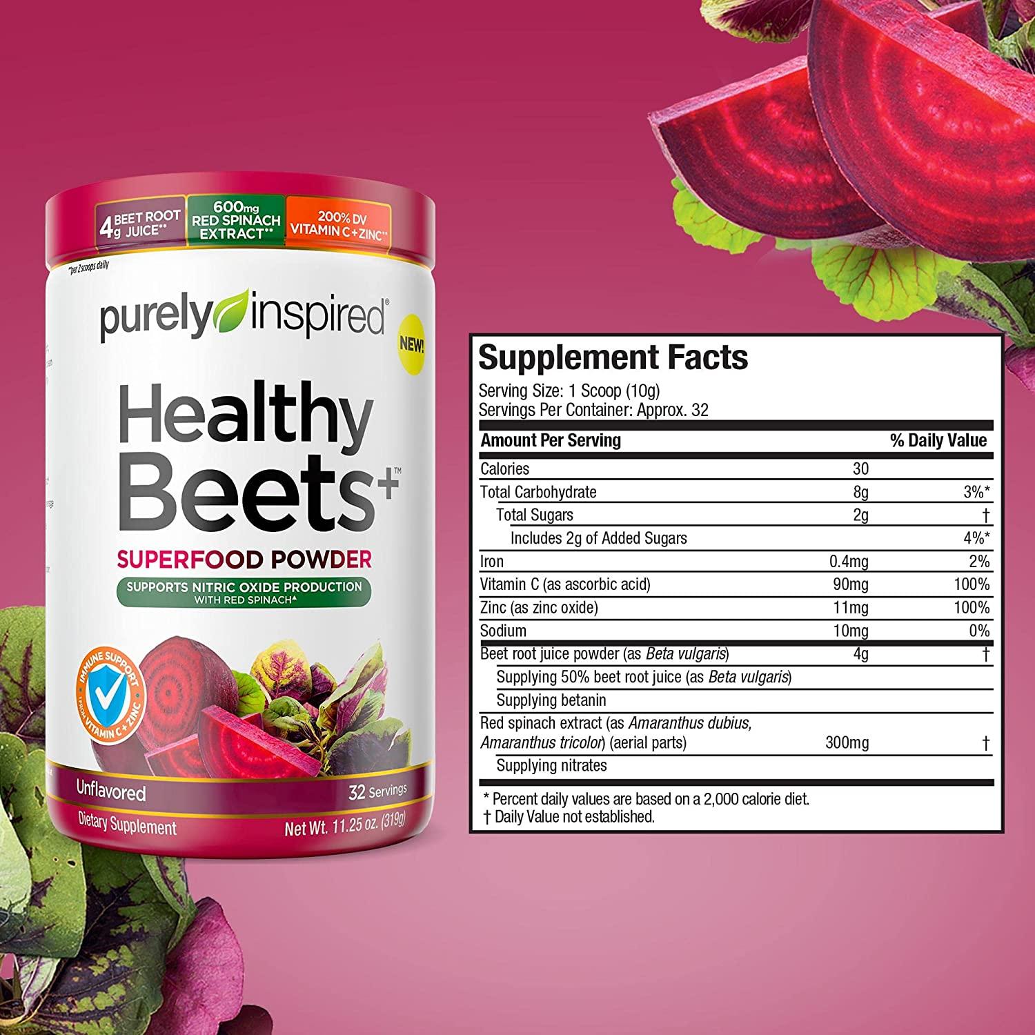 Beet Root Powder Purely Inspired Healthy Beets + Superfood Powder Vitamin C & Zinc for