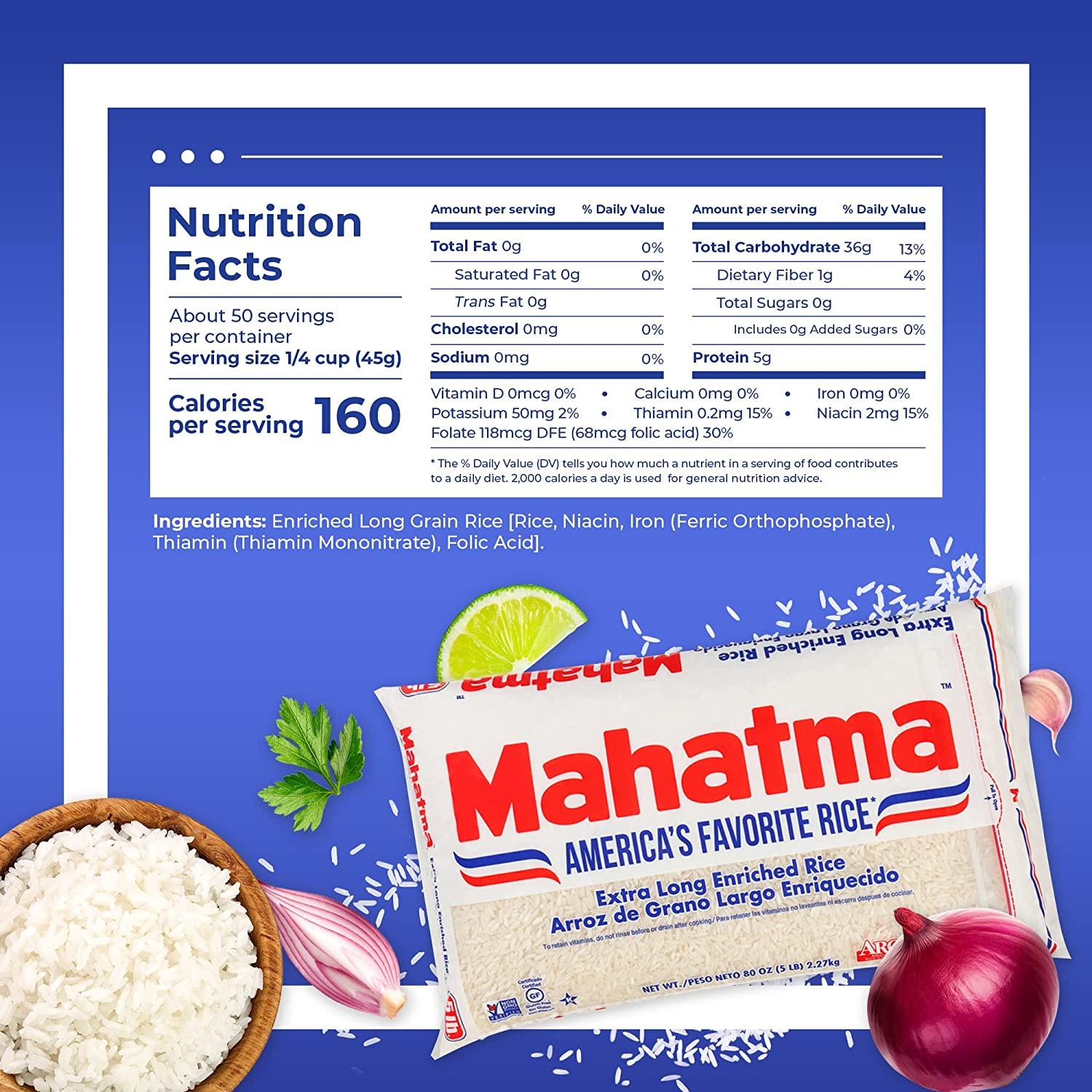 Mahatma ExtraLongGrain Rice 5Pound Bulk Bag GlutenFree and Non