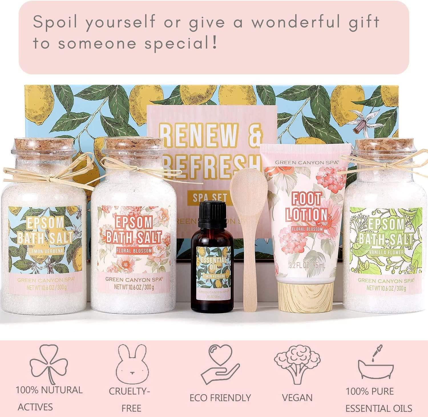 Foot Spa Kit Epsom Salt Bath Salts Gift Set with Lemon Essential Oil