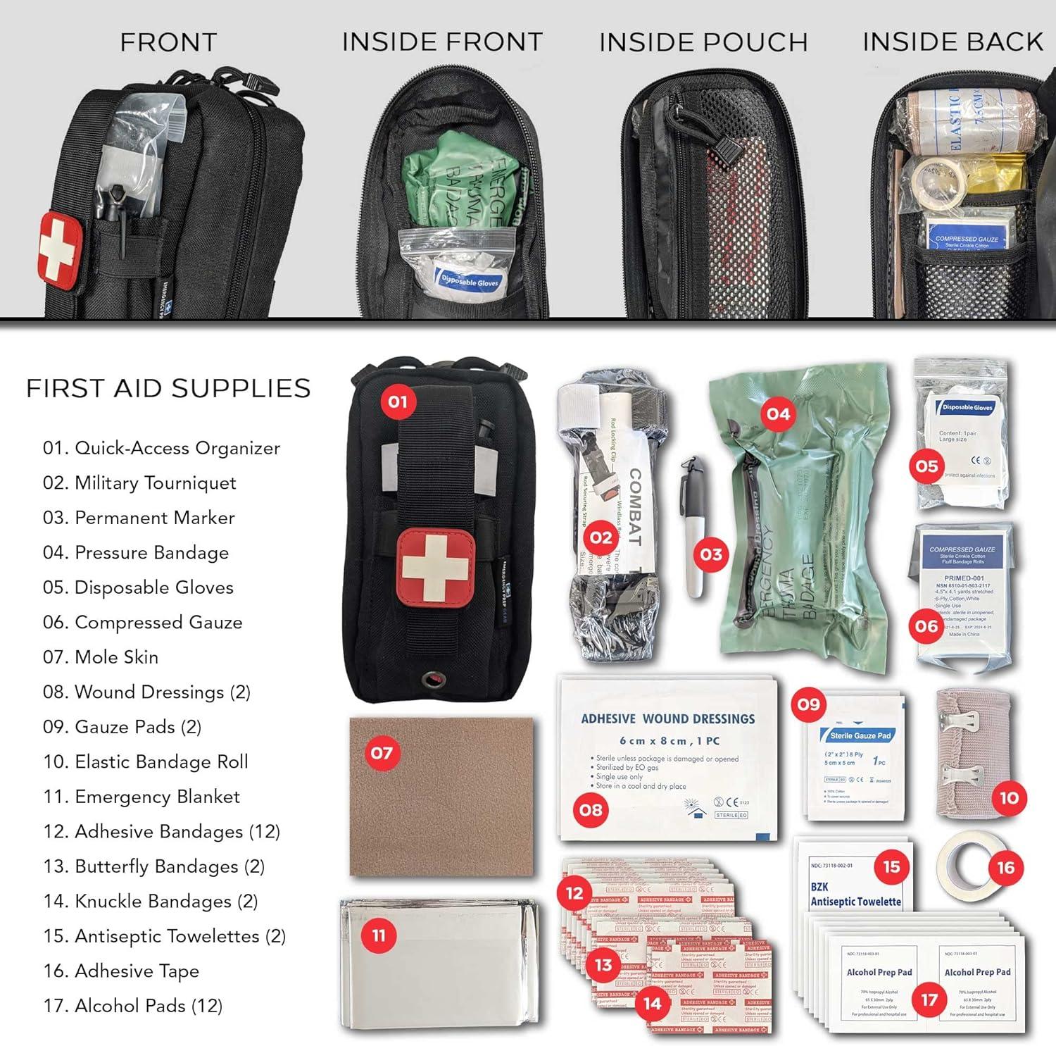 EPG Field First Aid Kit (IFAK), 44 Piece MOLLE, Compact Personal First  Aid Kit