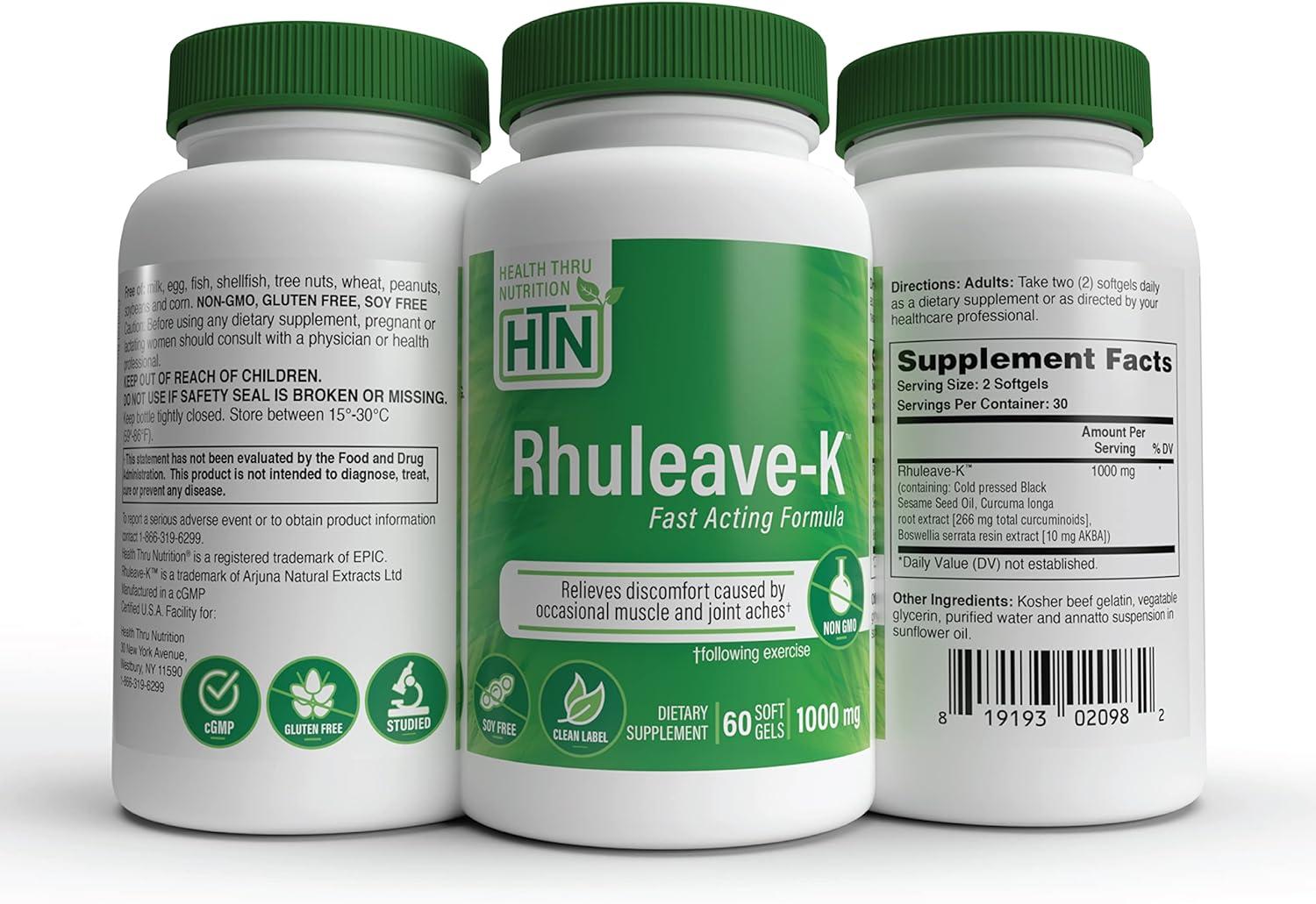 Health Thru Nutrition Rhuleave-K Acute Pain Formula | 1000mg Curcumin ...