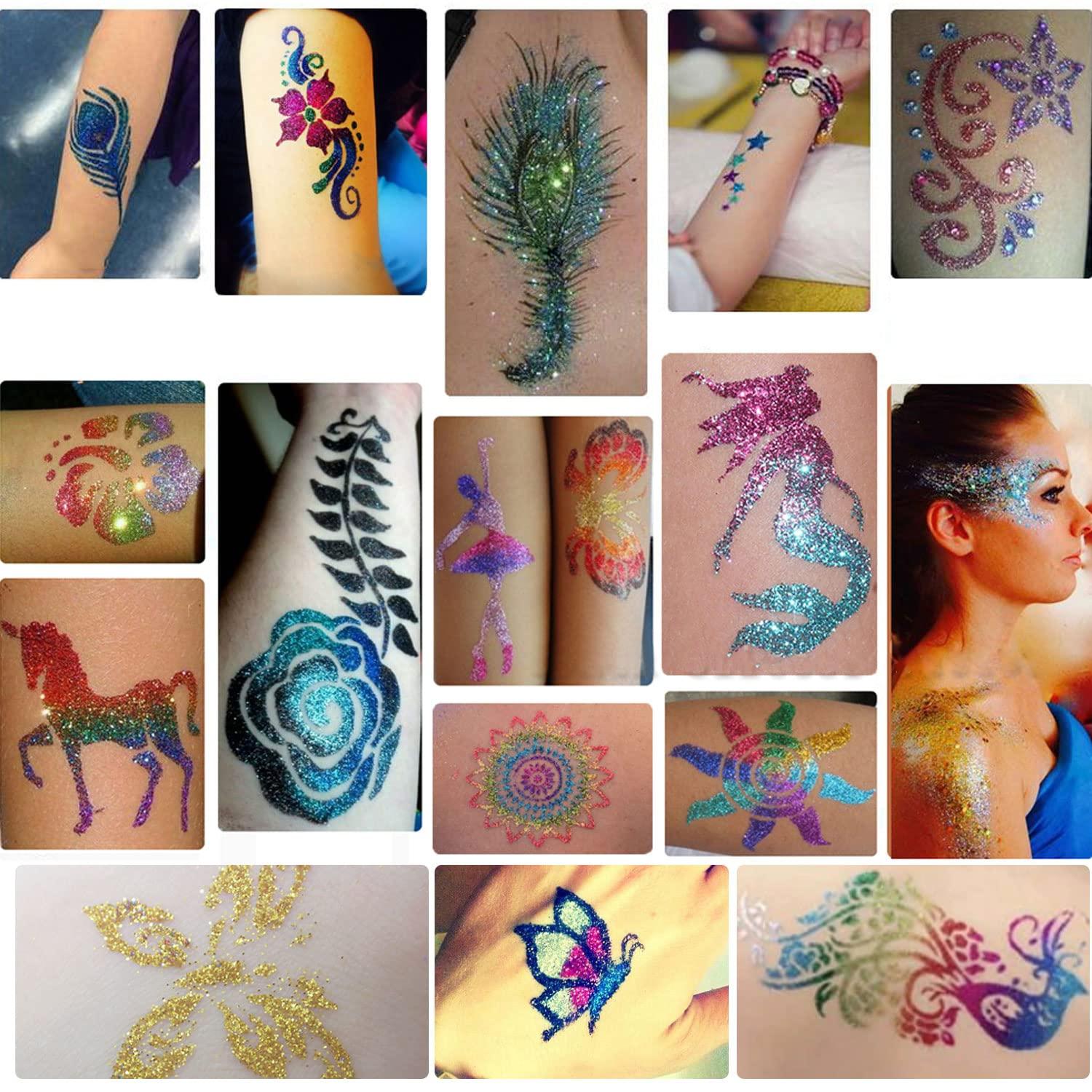 Glitter Tattoo Studio Set 3 Sparkly & Colorful Temporary Tattoos for